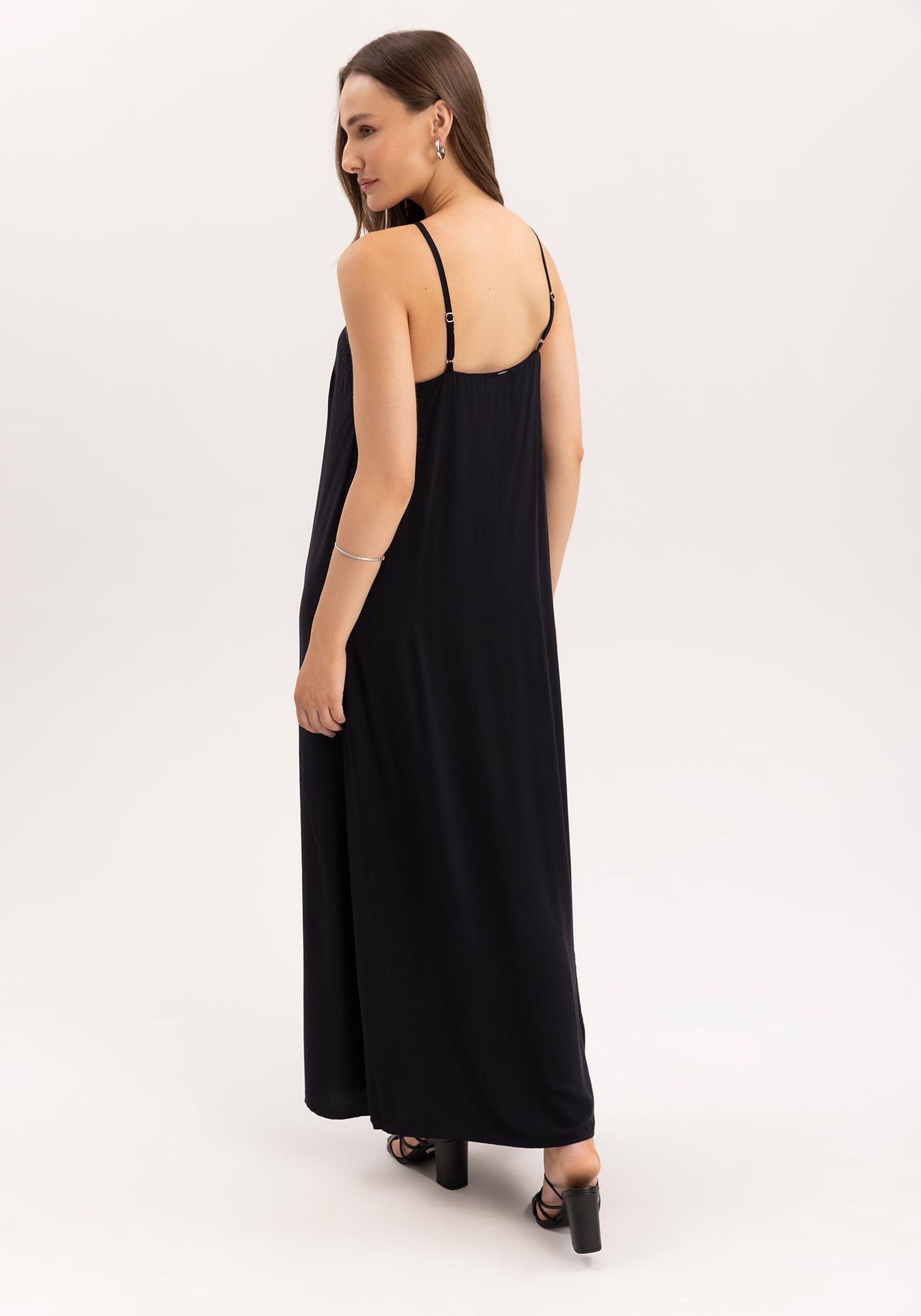 Vestido Longo Cross Neck Detalhe Alças com Cinto, . Vestido Longo Cross Neck Detalhe Alças com Cinto, , large.