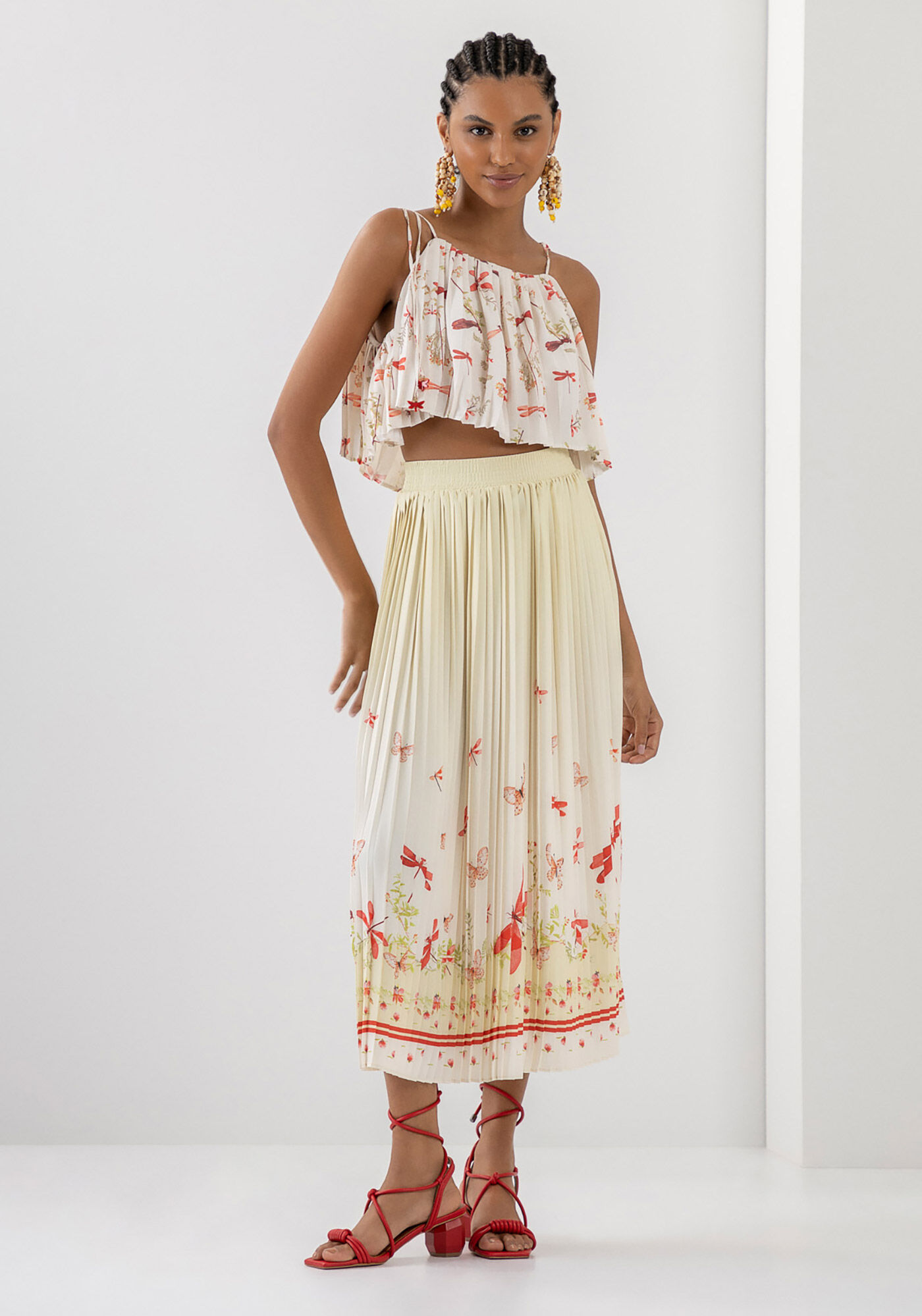 Blusa Plissada Cropped Estampada com Detalhe Al&ccedil;as, LIBELULAS, large.