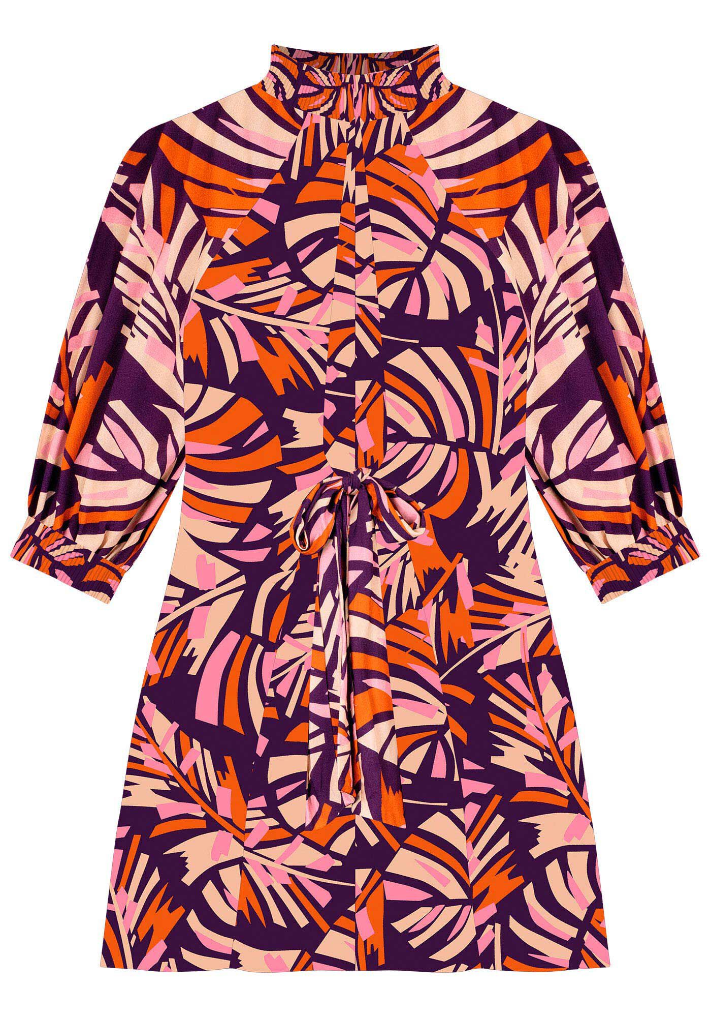 Vestido Curto Estampado com Manga Bufante, , large.