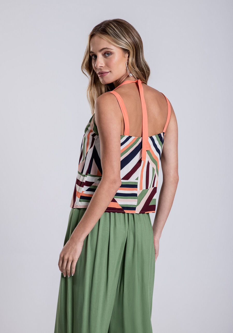 Blusa com Alças em Viscose Estampada, PIPA. Blusa com Alças em Viscose Estampada, PIPA, large.