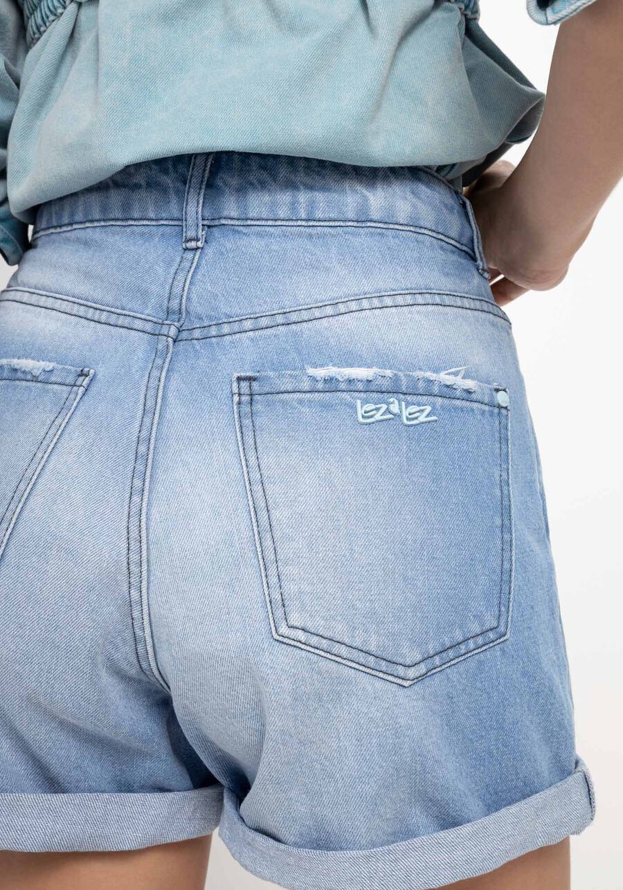 Shorts Jeans Mom com Cintura Super Alta, JEANS, large.