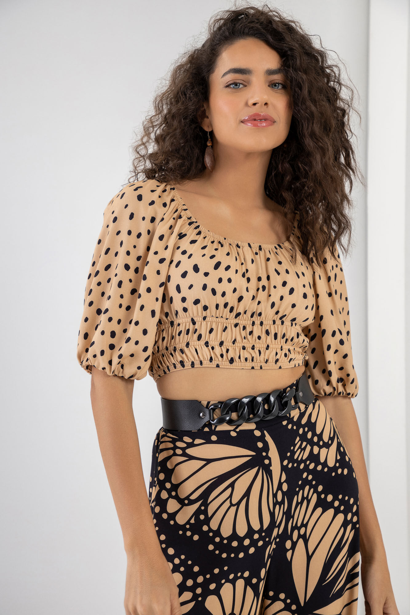 Blusa Cropped Manga Bufante com Amarra&ccedil;&atilde;o, FELINOS, large.