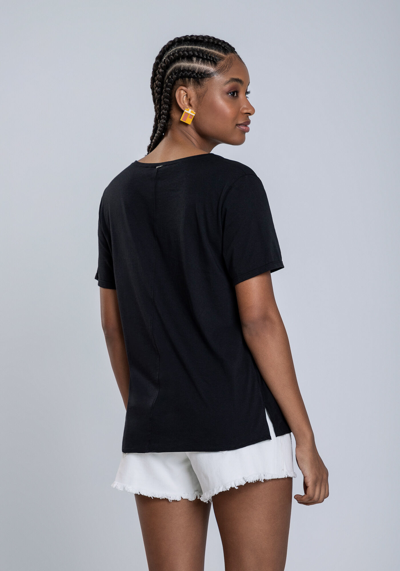 Blusa Manga Curta em Meia Malha com Decote V, , large.