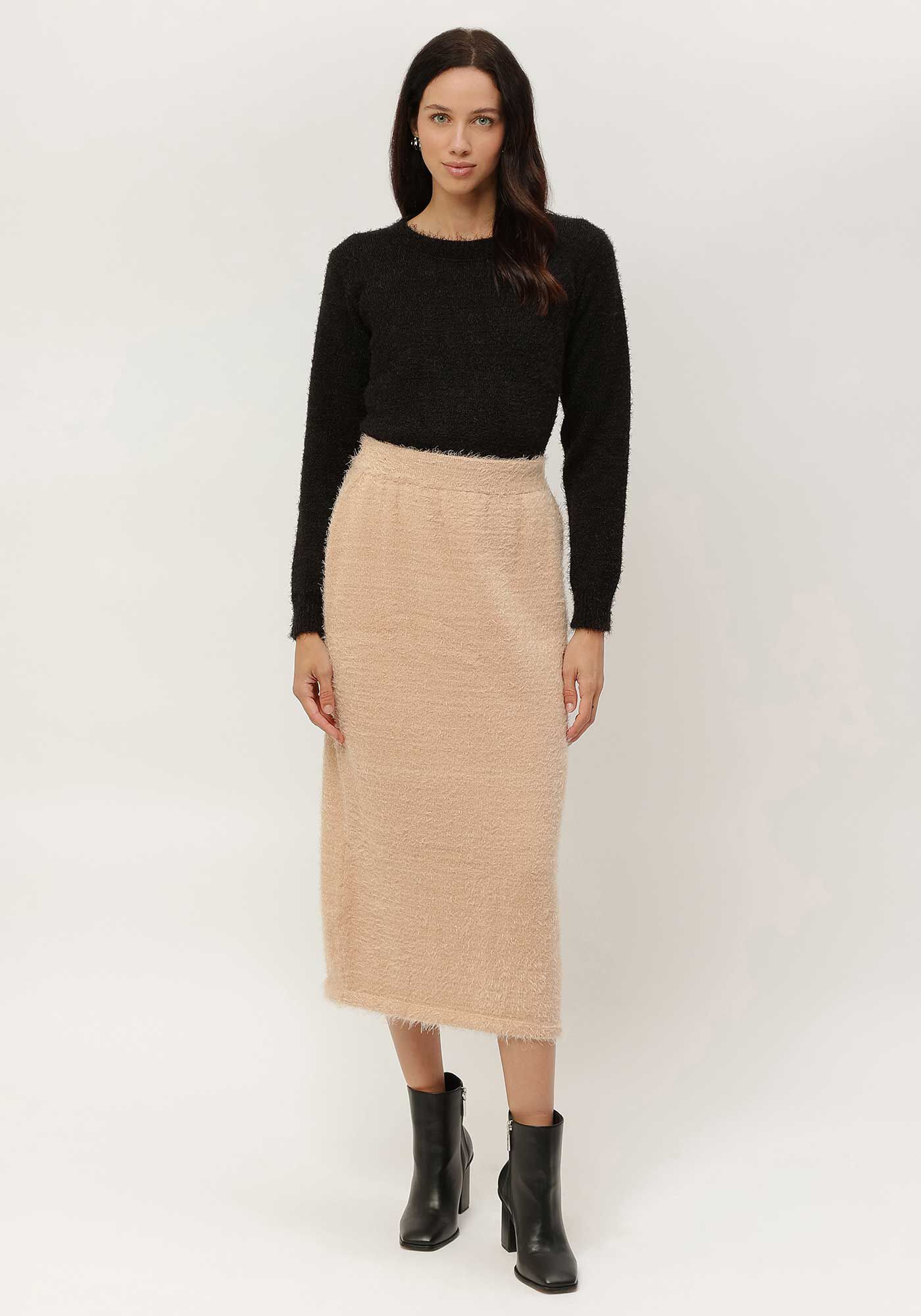 Saia Midi em Tric&ocirc; com Cintura Alta, , large.