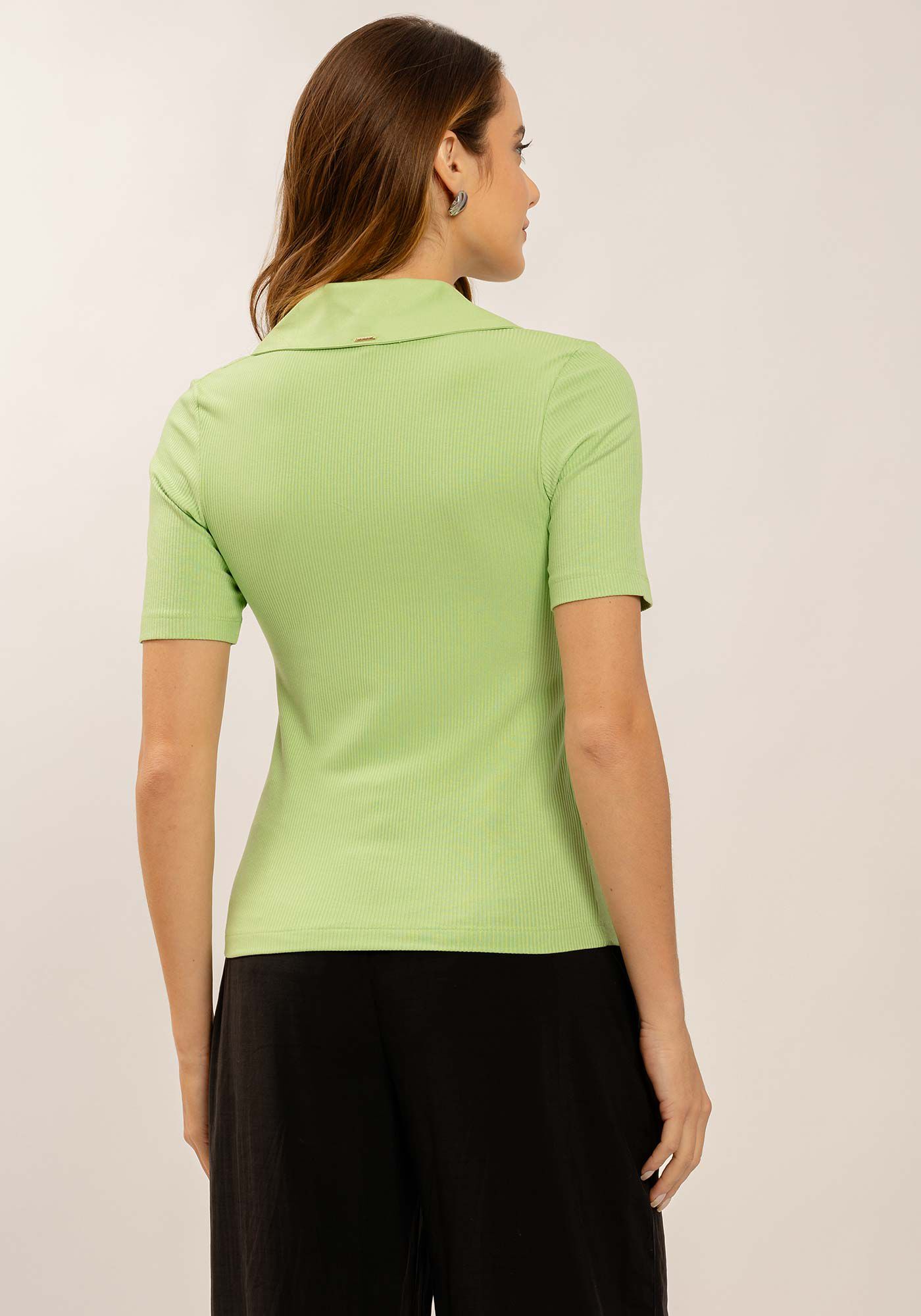 Blusa Polo em Malha Canelada com Bot&otilde;es, , large.