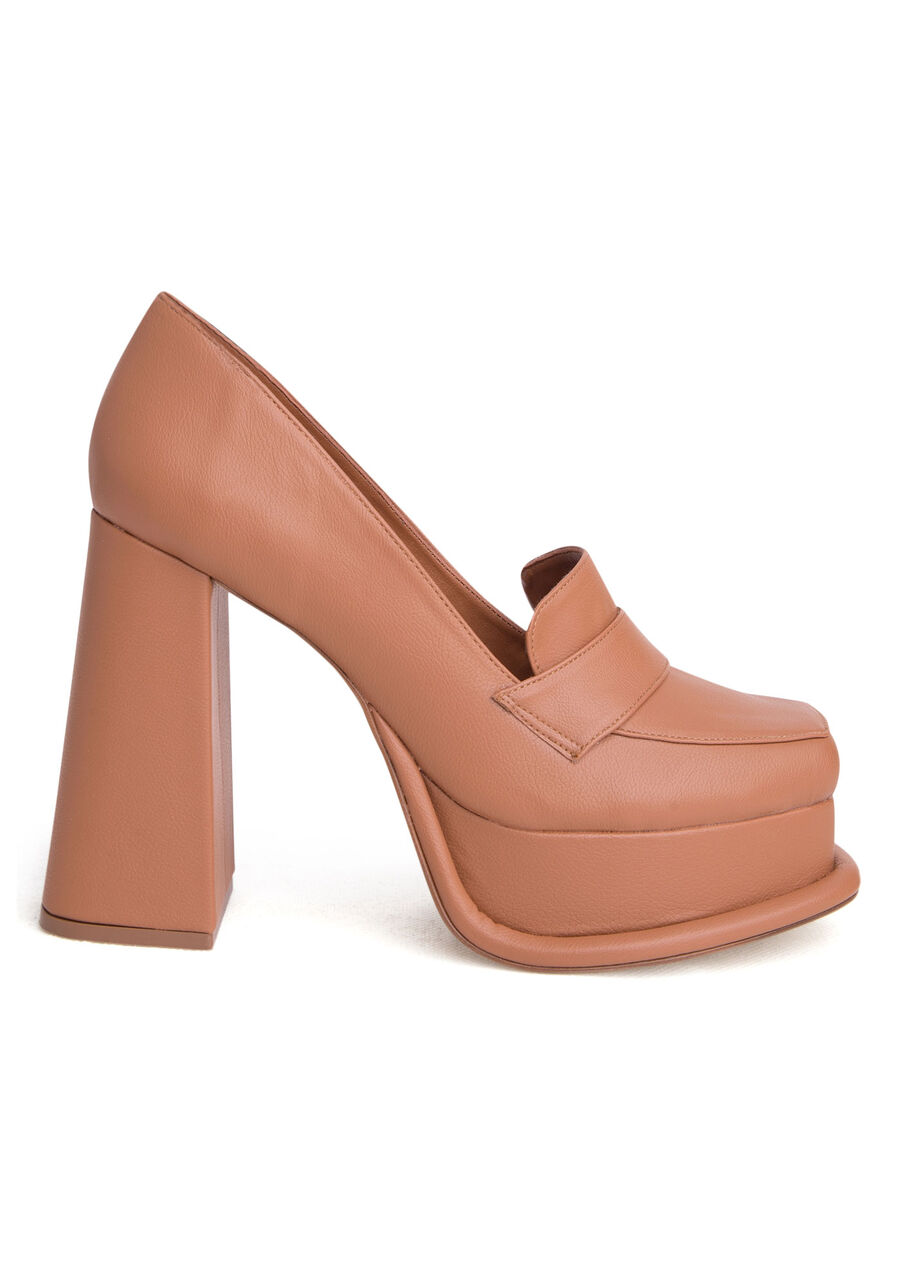 Mocassim com Salto Alto Flare, MARROM TERRACOTA. Mocassim com Salto Alto Flare, MARROM TERRACOTA, large.
