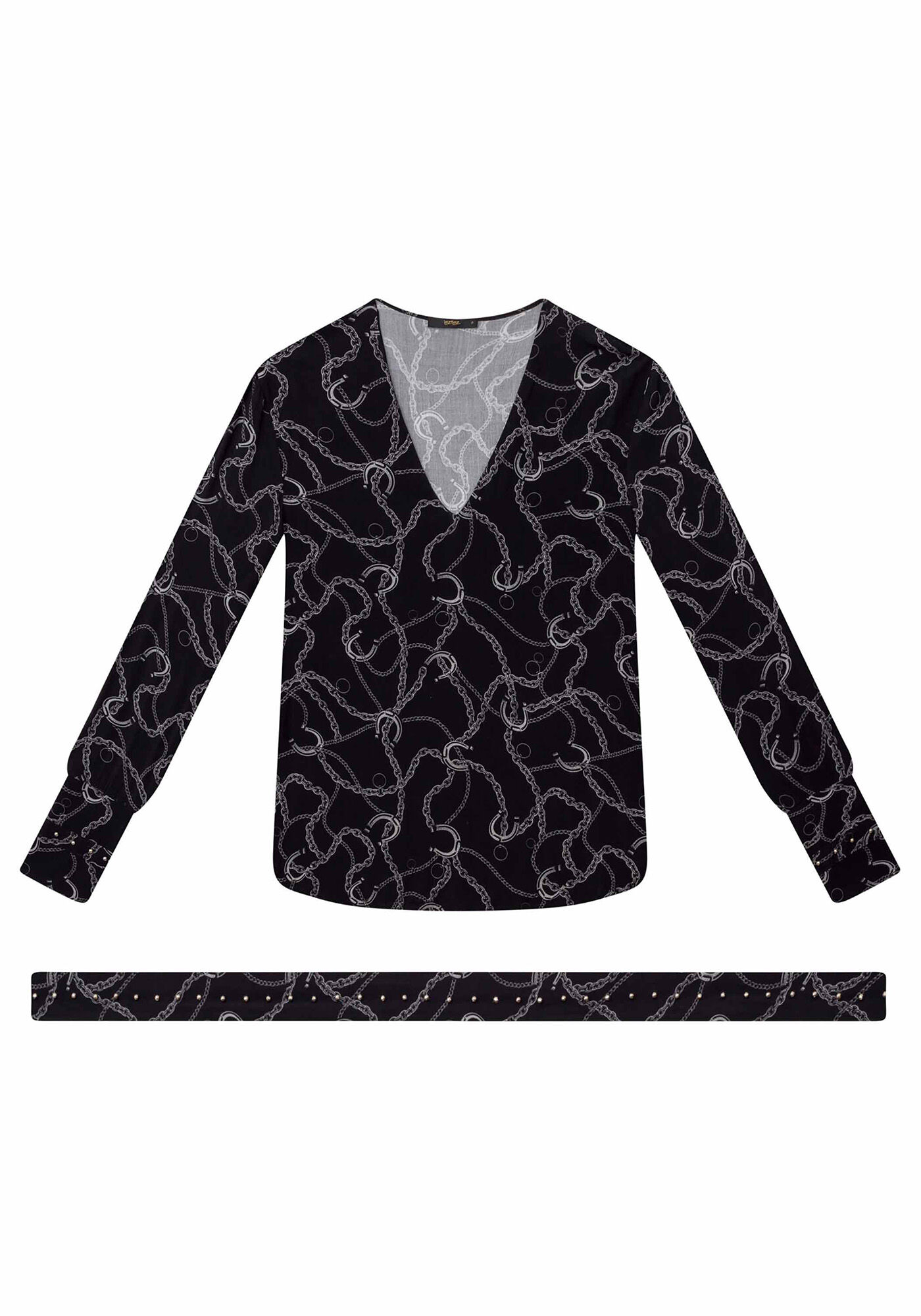 Blusa Manga Longa Tecido com Faixa, , large.