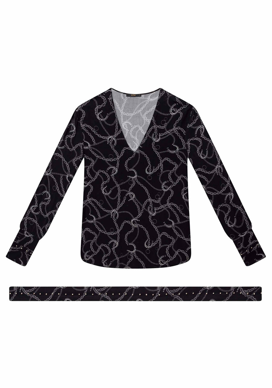 Blusa Manga Longa Tecido com Faixa, . Blusa Manga Longa Tecido com Faixa, , large.