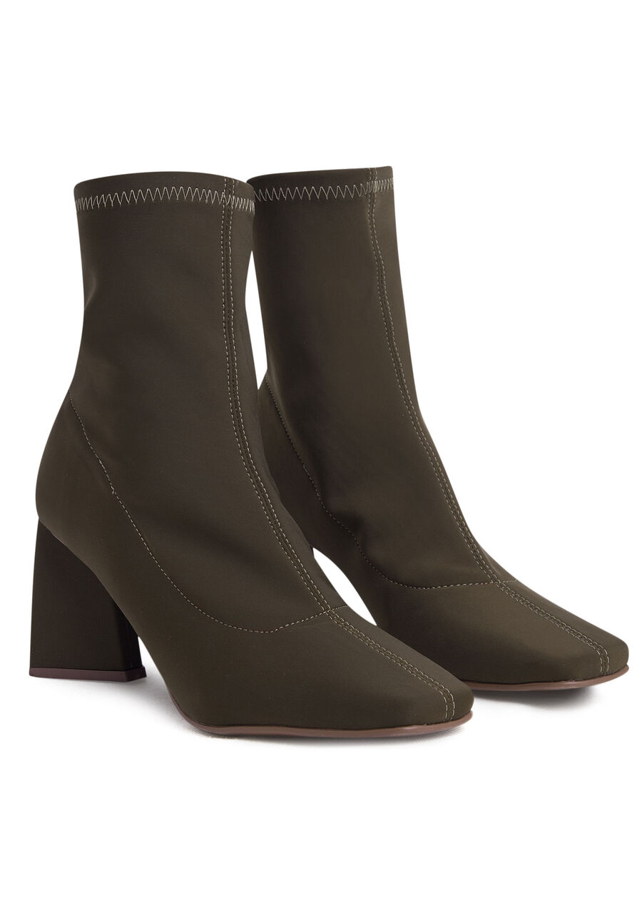 Bota Knit Bico Fico com Salto Flare, VERDE TURFA. Bota Knit Bico Fico com Salto Flare, VERDE TURFA, large.