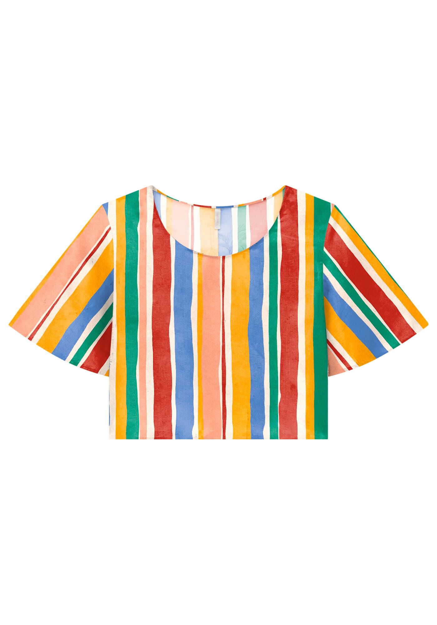 Blusa Cropped em Viscose com Manga Sino, , large.