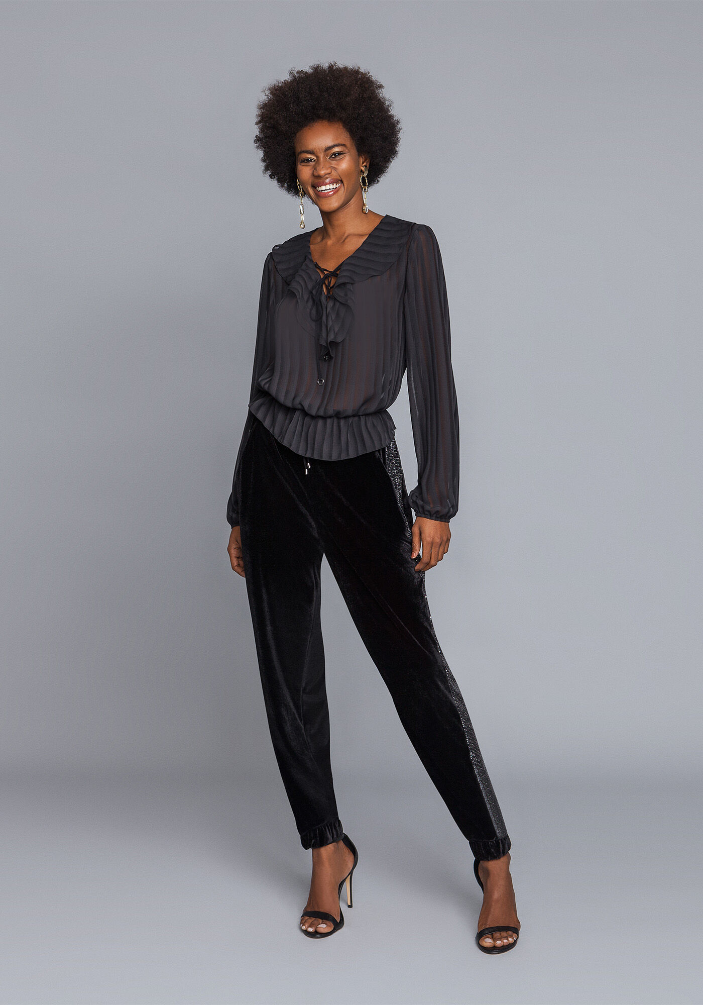 Cal&ccedil;a Jogging de Veludo com Paet&ecirc;s, , large.