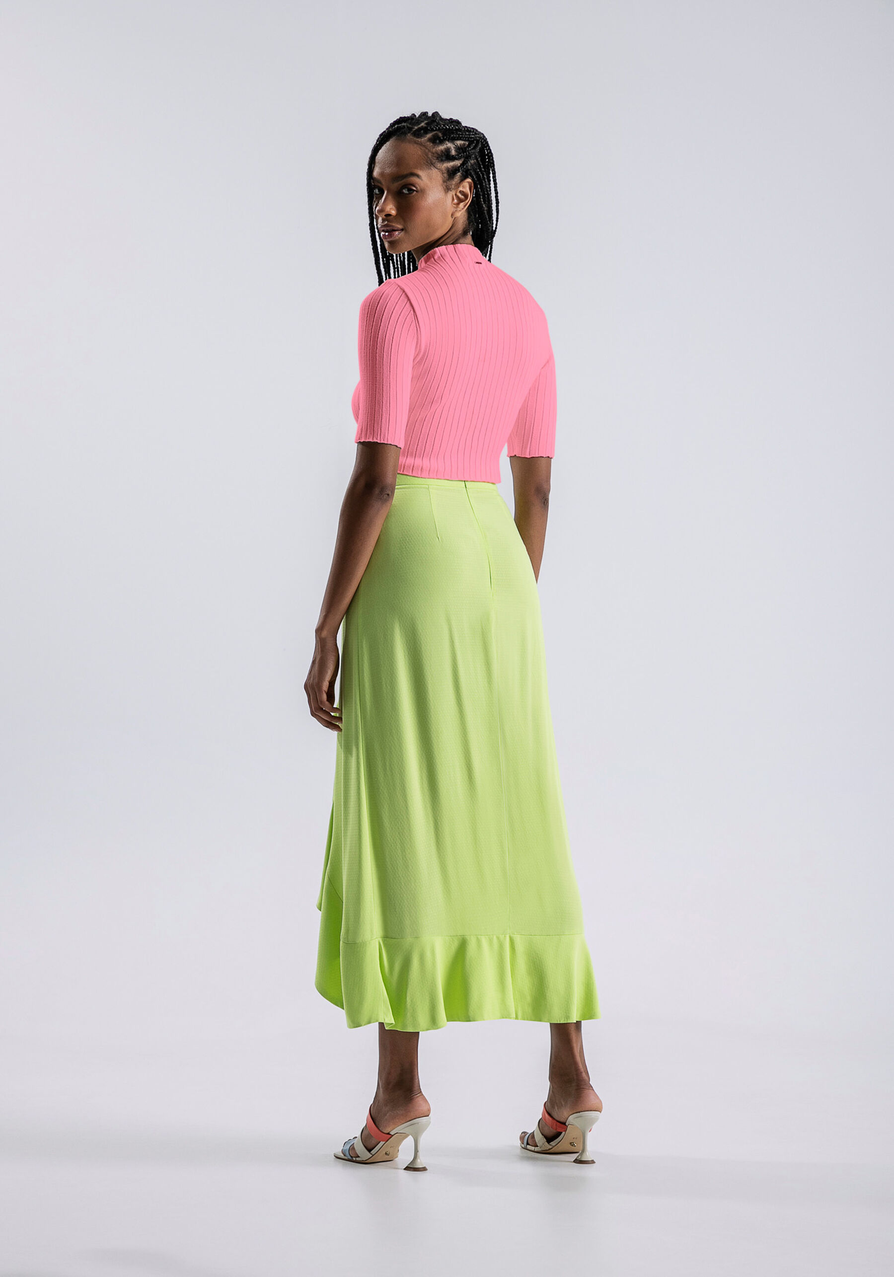 Blusa Manga Curta Tricô com Gola Alta, ROSA FABULOUS. Blusa Manga Curta Tricô com Gola Alta, ROSA FABULOUS, large.