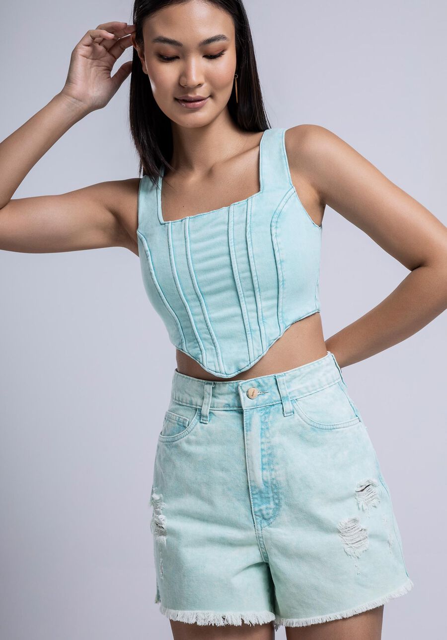 Shorts Sarja Califórnia Estonado Cintura Super Alta, . Shorts Sarja Califórnia Estonado Cintura Super Alta, , large.