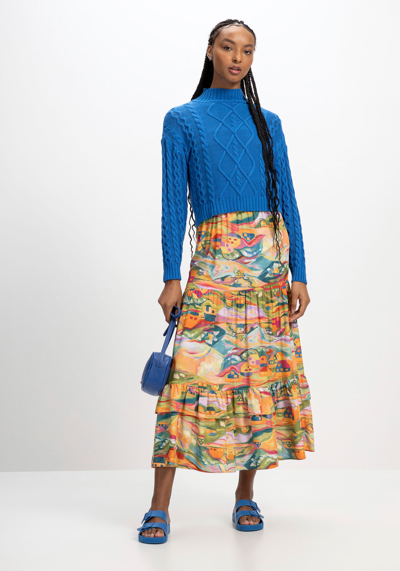 Blus&atilde;o em Tric&ocirc; Texturizado com Gola Alta, AZUL TENUE, large.