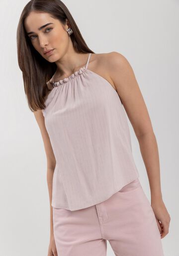 Blusa De Alças Finas Em Viscose Com Franzidos, ROSA SIRTAKI. Blusa De Alças Finas Em Viscose Com Franzidos, ROSA SIRTAKI, large.