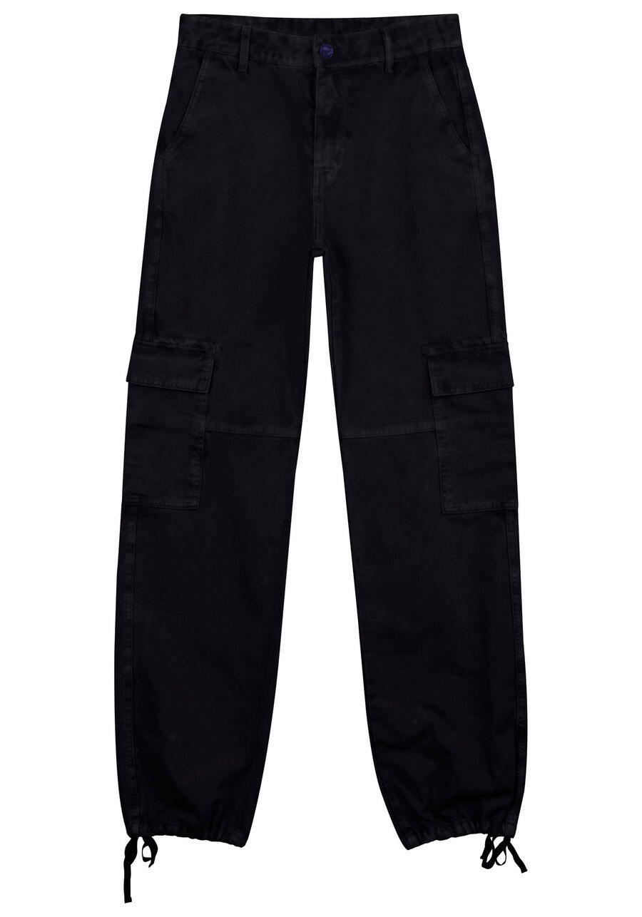 Calça Sarja Reta Cargo com Amarração Barra, . Calça Sarja Reta Cargo com Amarração Barra, , large.