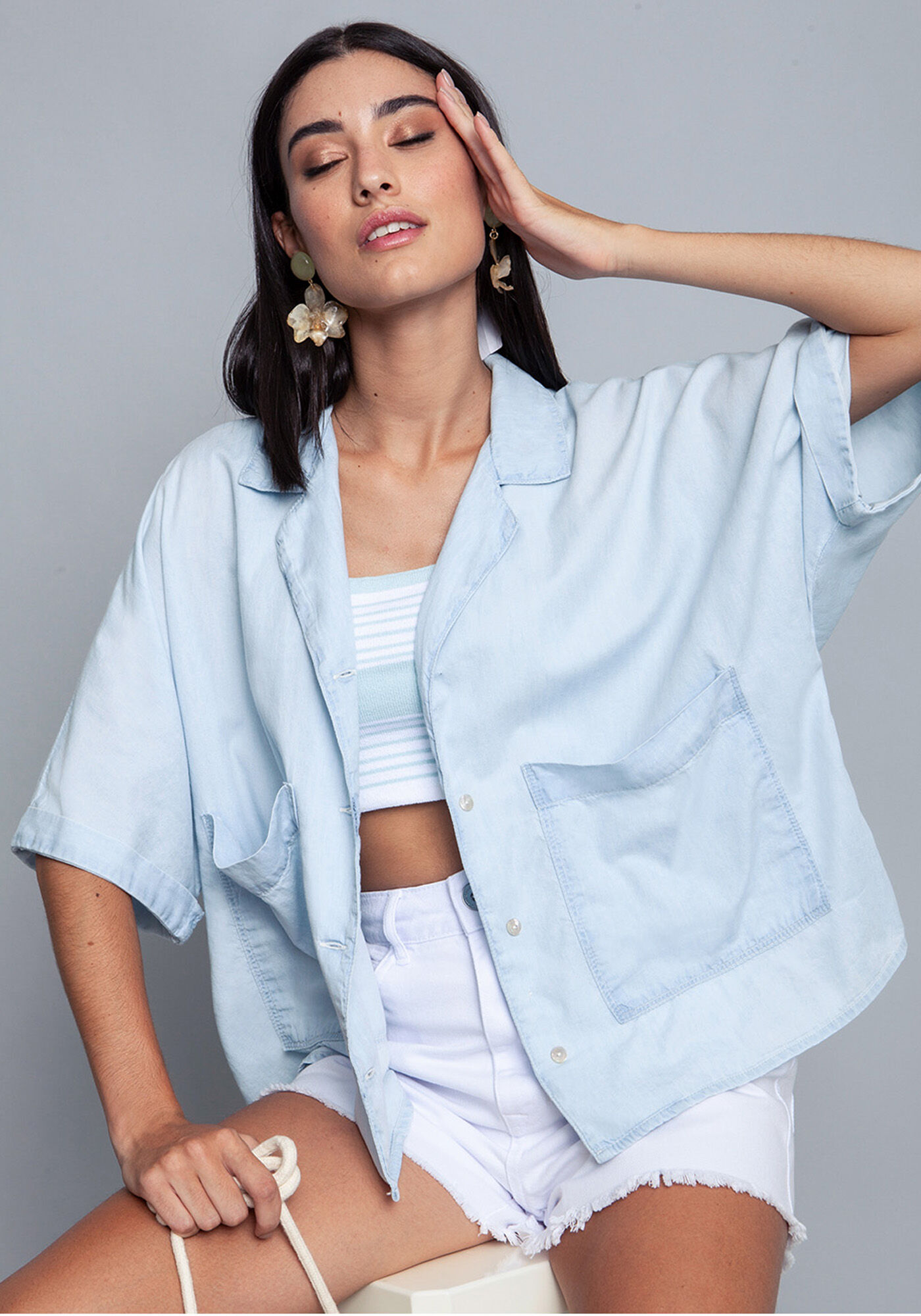 Camisa Jeans Manga Curta, , large.