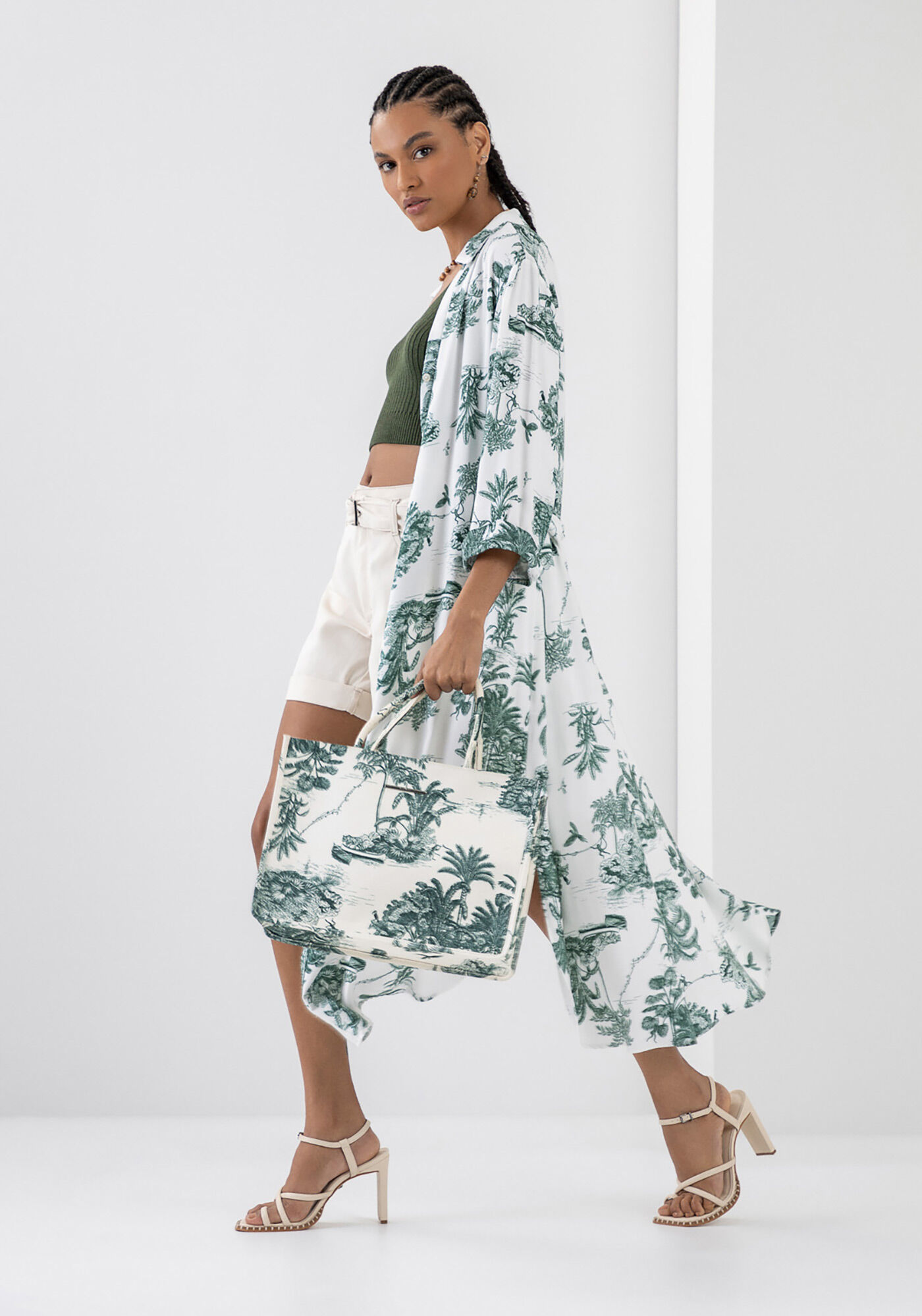 Vestido Midi Chemise Estampado com Cinto, , large.