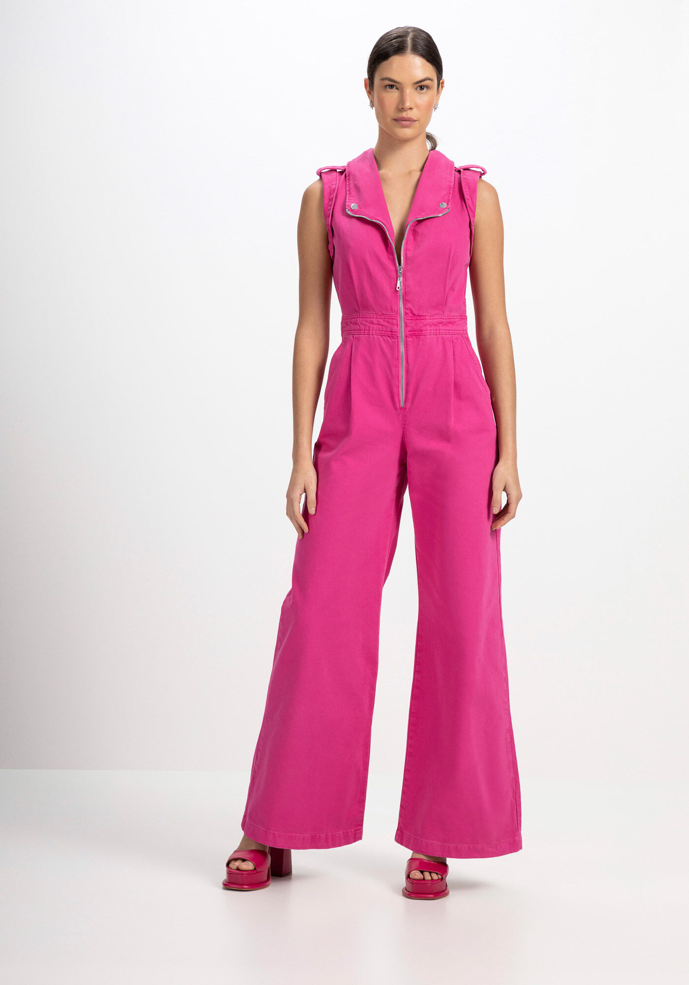 Macac&atilde;o Longo Sarja com Z&iacute;per Frontal, ROSA HIGH PINK, large.