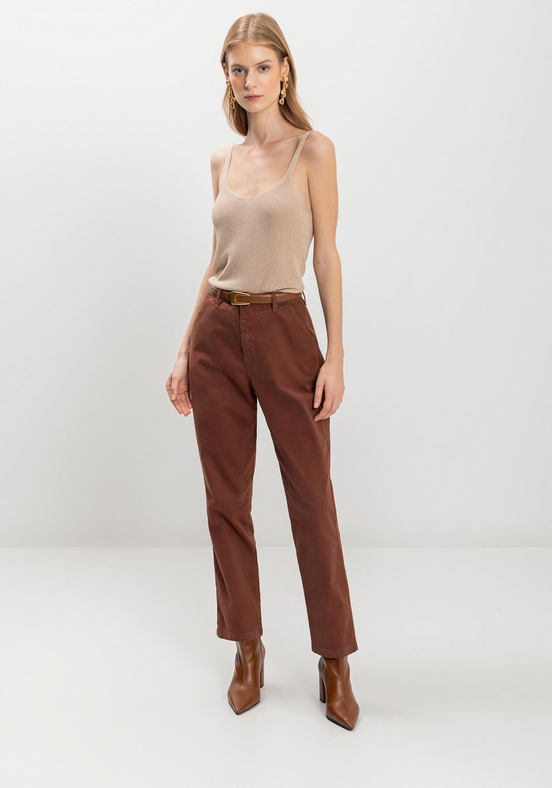 Calça Slim Cropped Com Cintura Alta Em Sarja Com Elastano, . Calça Slim Cropped Com Cintura Alta Em Sarja Com Elastano, , large.