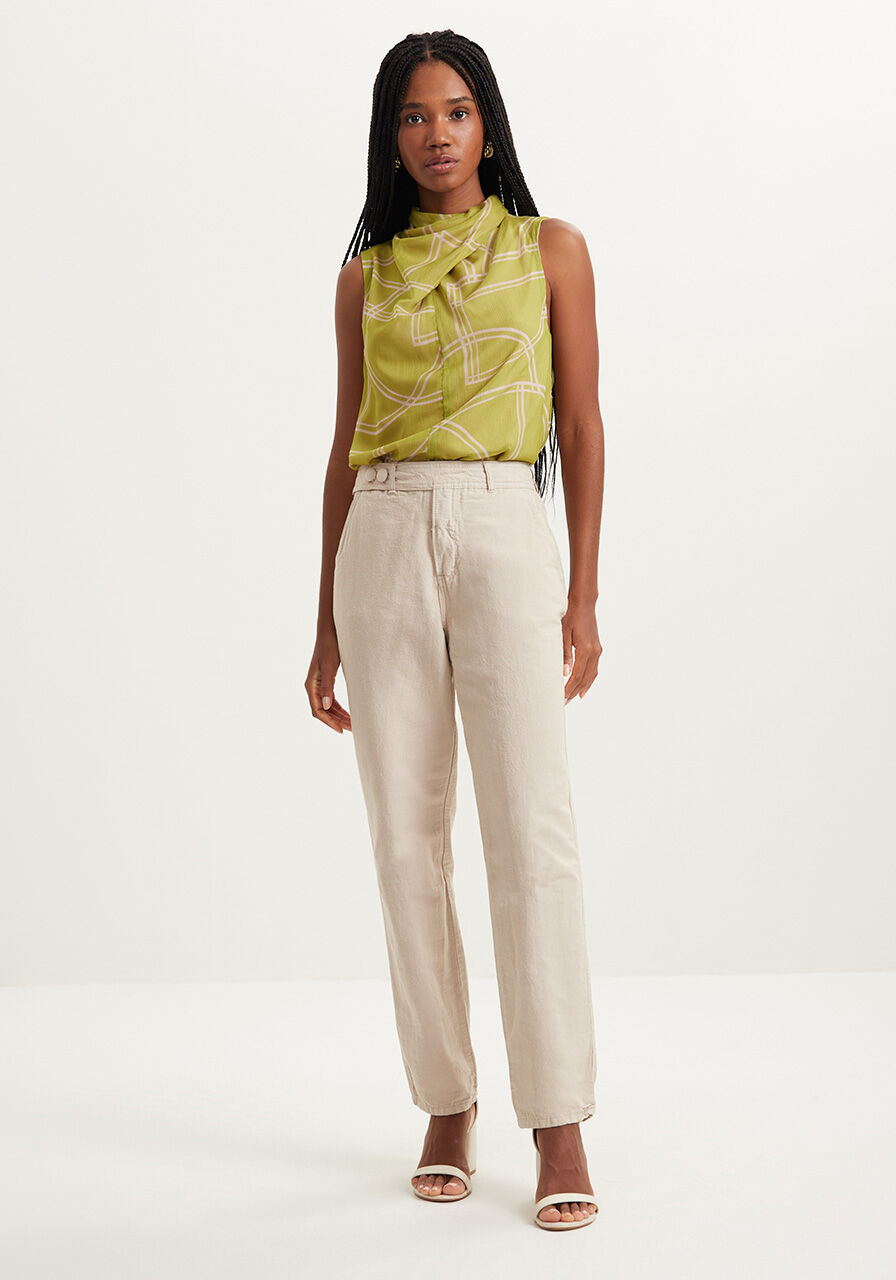 Cal&ccedil;a Reta Em Alfaiataria Com Cintura Alta E Bot&otilde;es Laterais, , large.