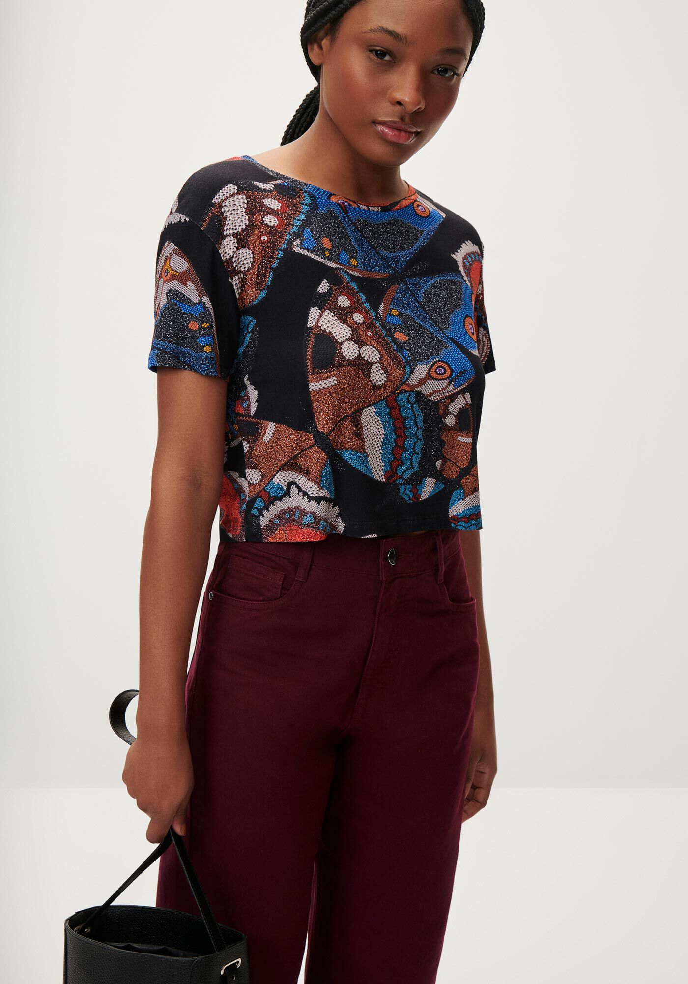 Blusa Estampada em Malha Viscose Cropped, , large.