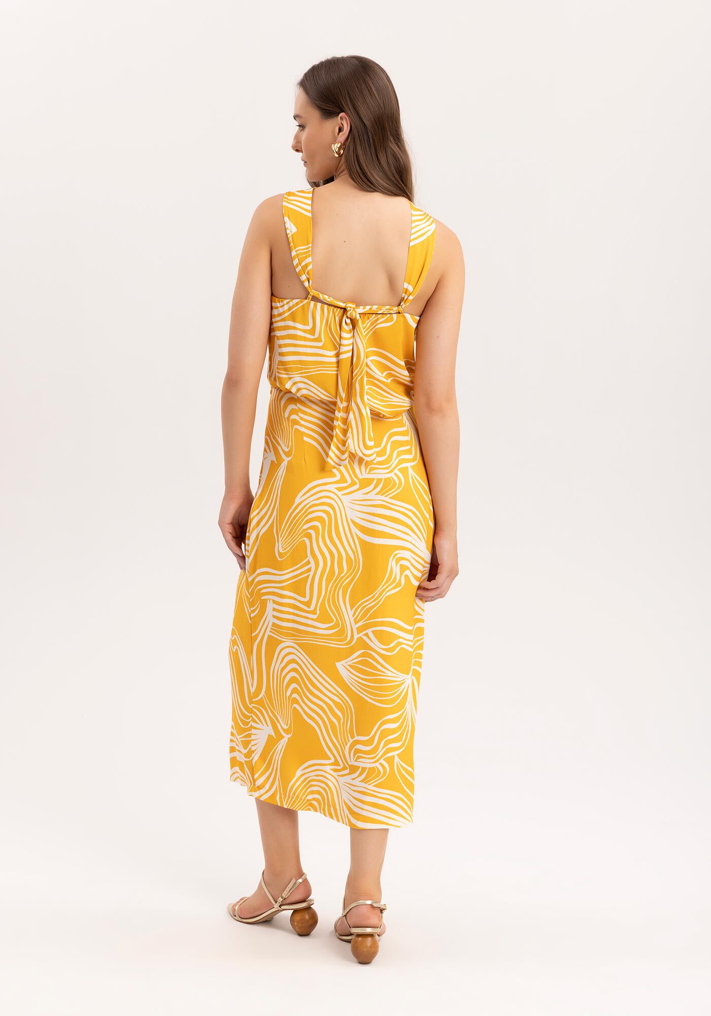 Saia Midi em Crepe Estampada com Recorte Lateral, , large.