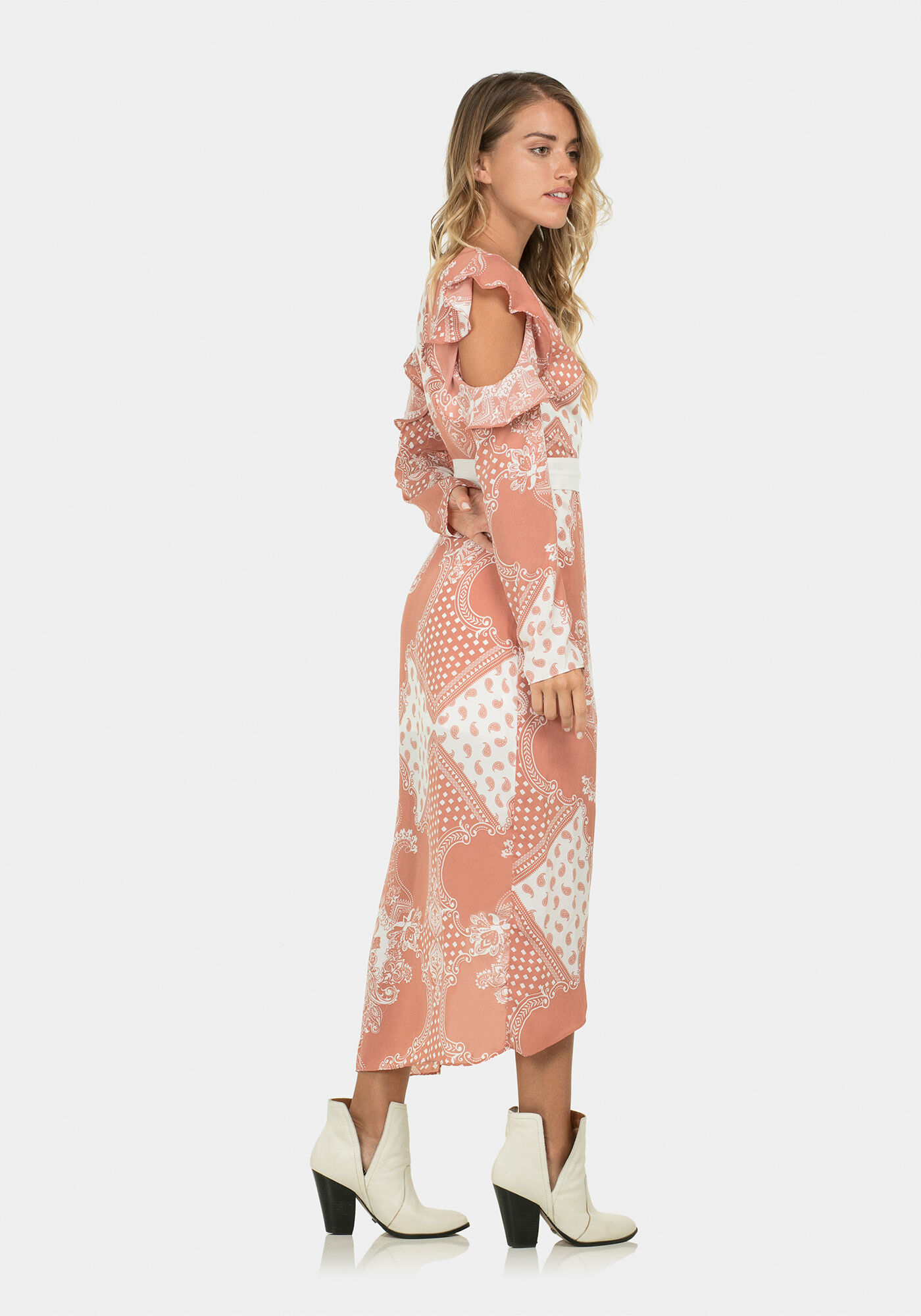 Vestido M&iacute;di Estampado Cinto Tecido, , large.