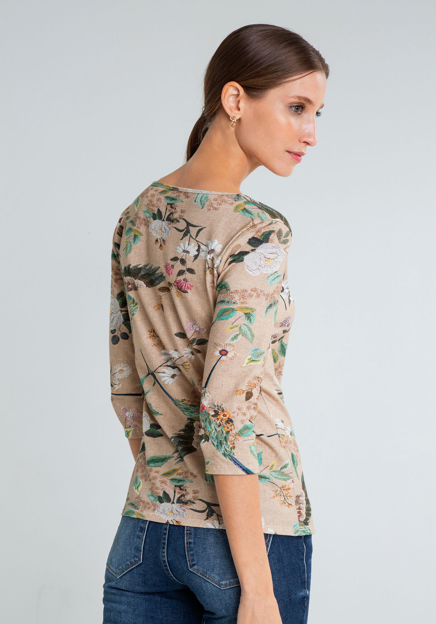 Blusa Manga 3/4 Bot&otilde;es Decote, BEIJA FLOR, large.