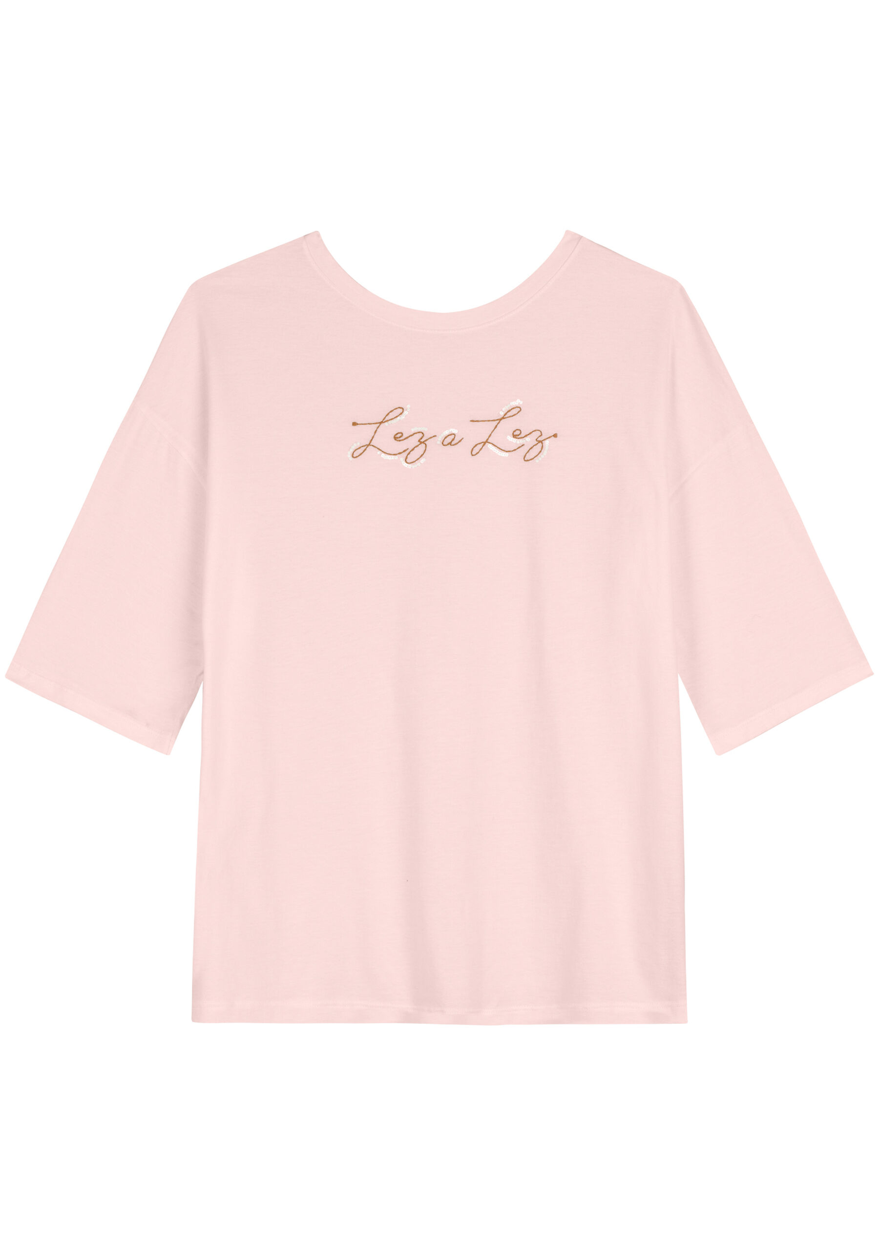 Blusa Básica De Mangas Médias Com Bordado Frontal, ROSA SIRTAKI. Blusa Básica De Mangas Médias Com Bordado Frontal, ROSA SIRTAKI, large.