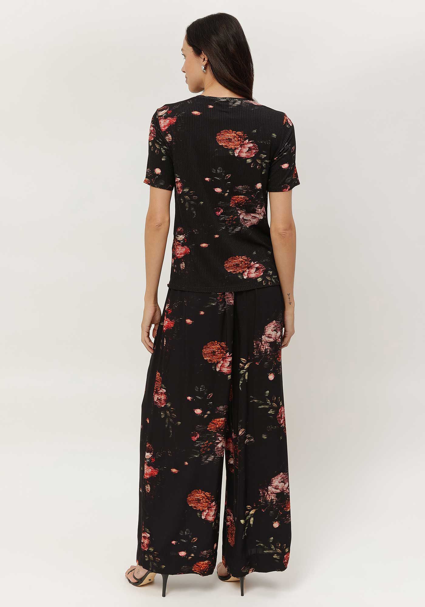 Blusa Estampada Canelada com Manga Curta, , large.