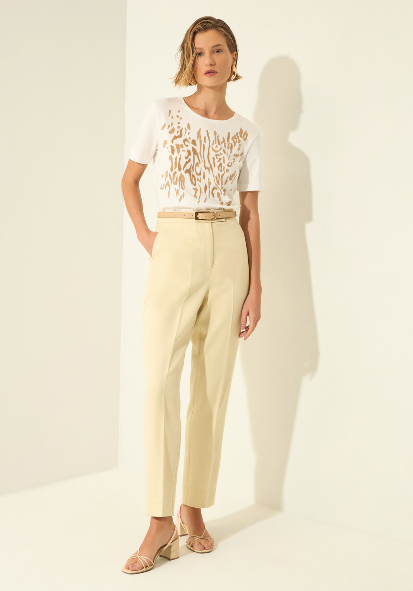 T- shirt Em Malha Penteada Com Estampa Localizada, BRANCO OFF WHITE, large.