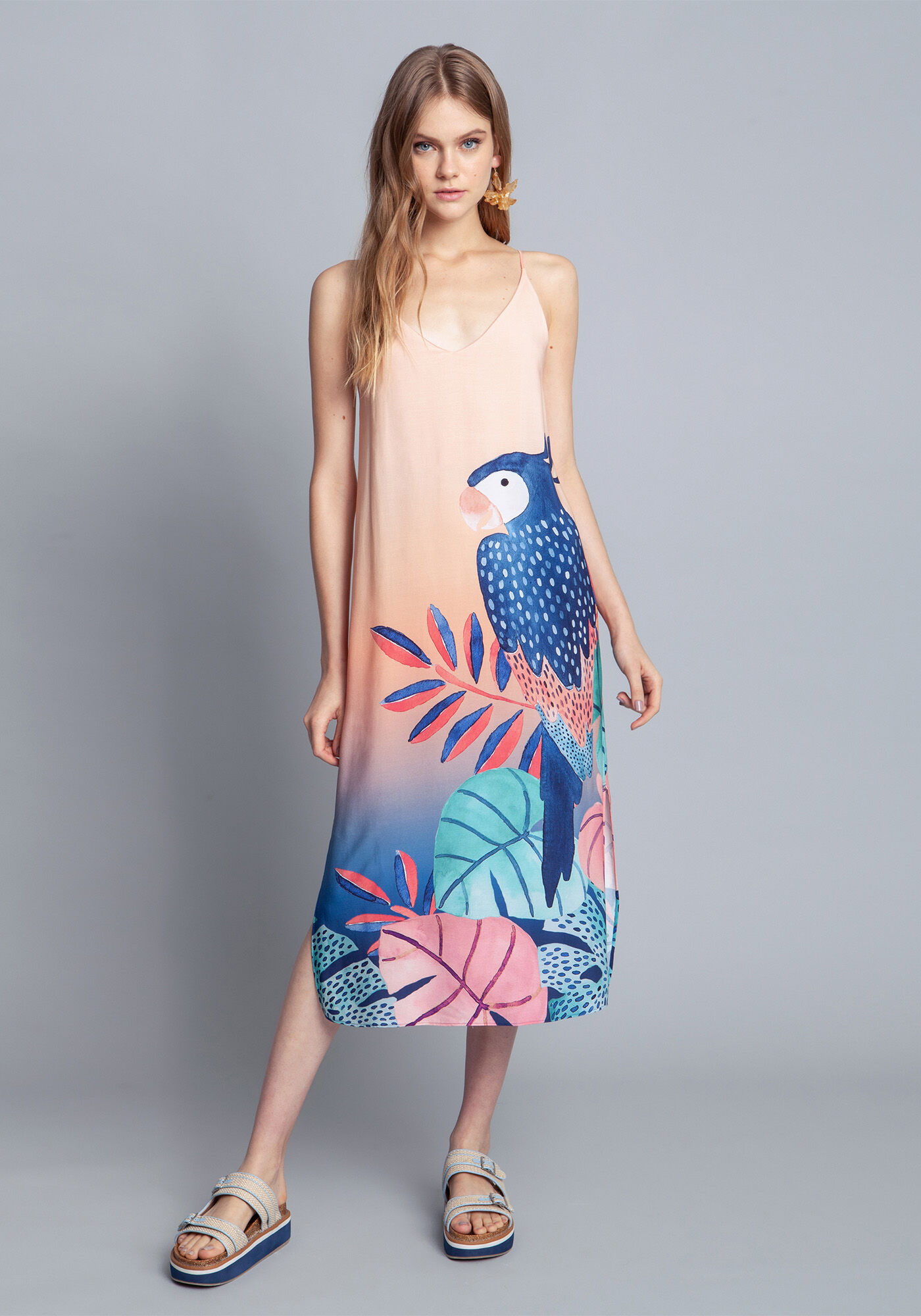 Vestido midi em tecido Rayon Bali, , large.