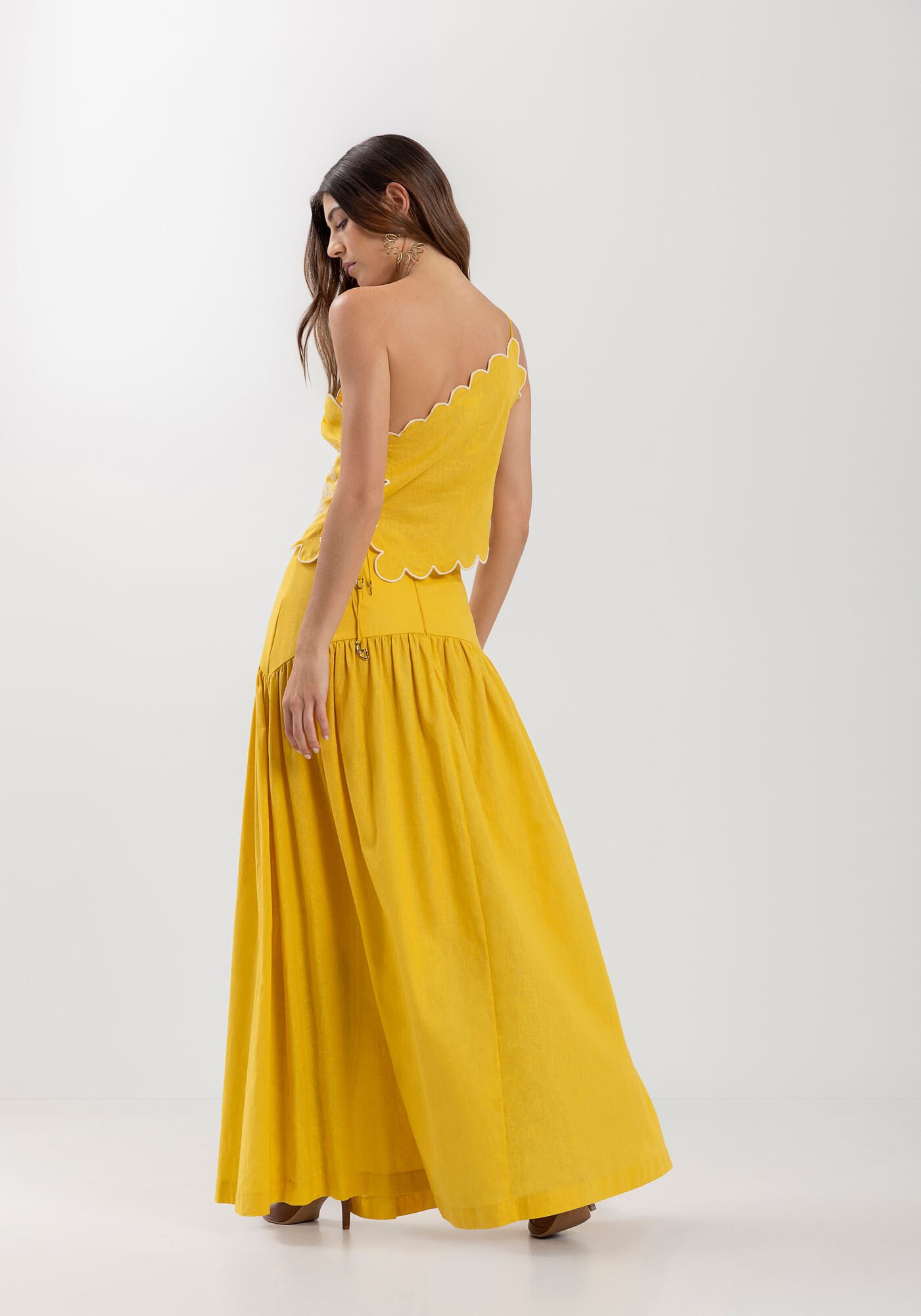 Saia Longa Com Cintura M&eacute;dia Em Algod&atilde;o E Linho, , large.