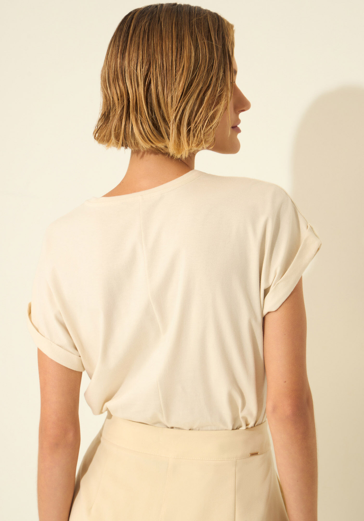 T- shirt De Algod&atilde;o Penteado Com Estampa, BEGE ALHAMBRA, large.