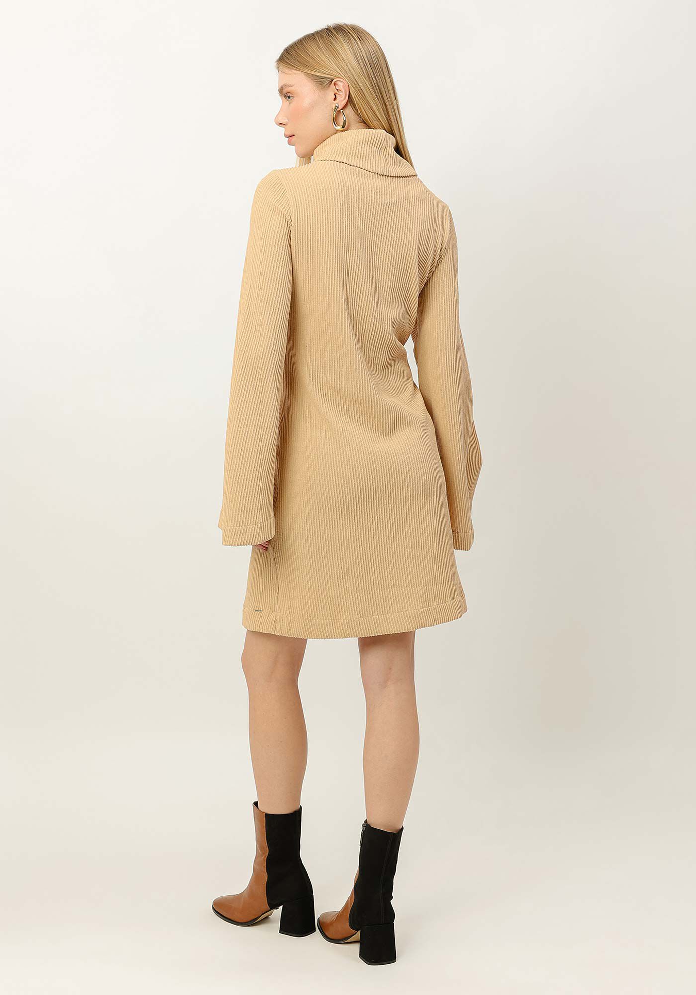 Vestido Curto Manga Longa com M&aacute;xi Gola Alta, , large.