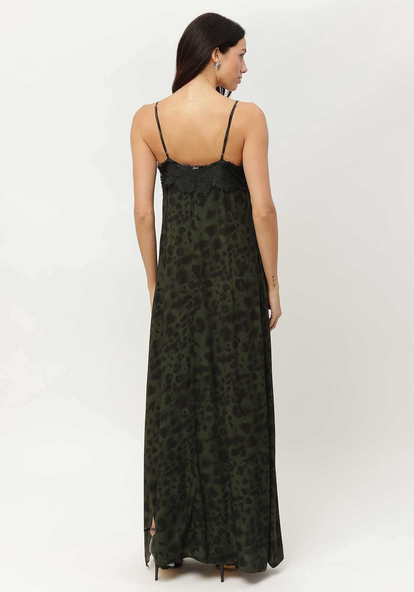 Vestido Longo Slip Estampado em Viscose com Renda, , large.