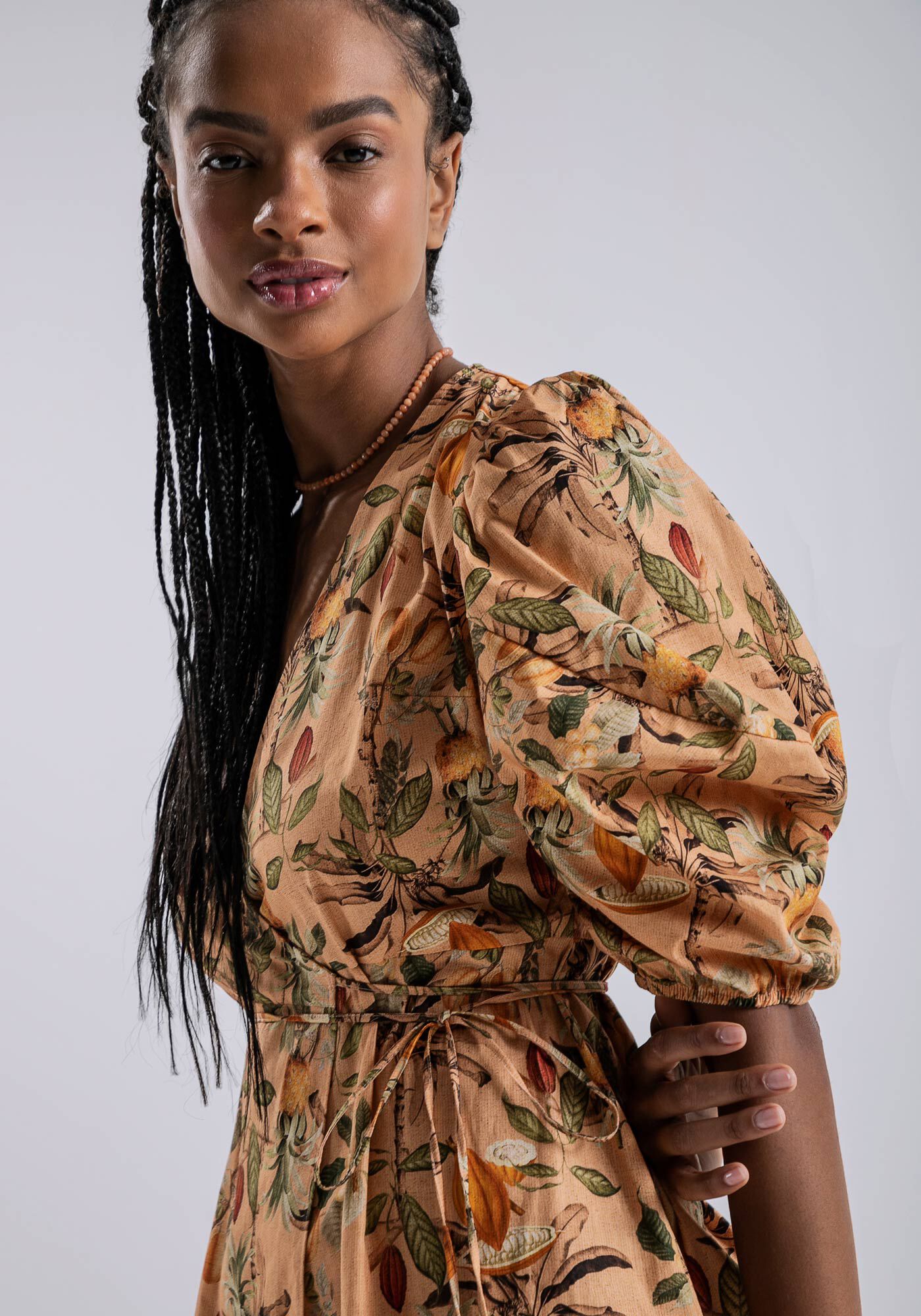 Vestido Midi Transpassado com Manga Bufante, , large.