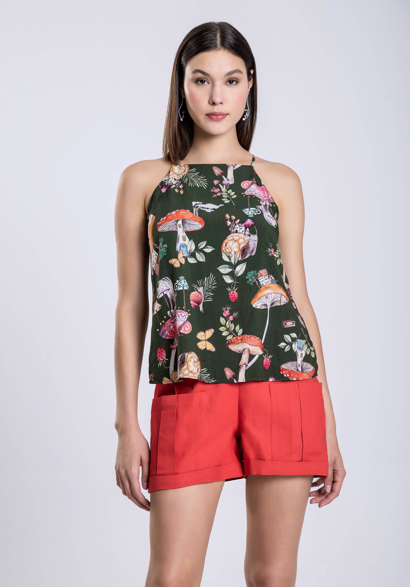 Blusa com Al&ccedil;as em Viscose Estampada, , large.