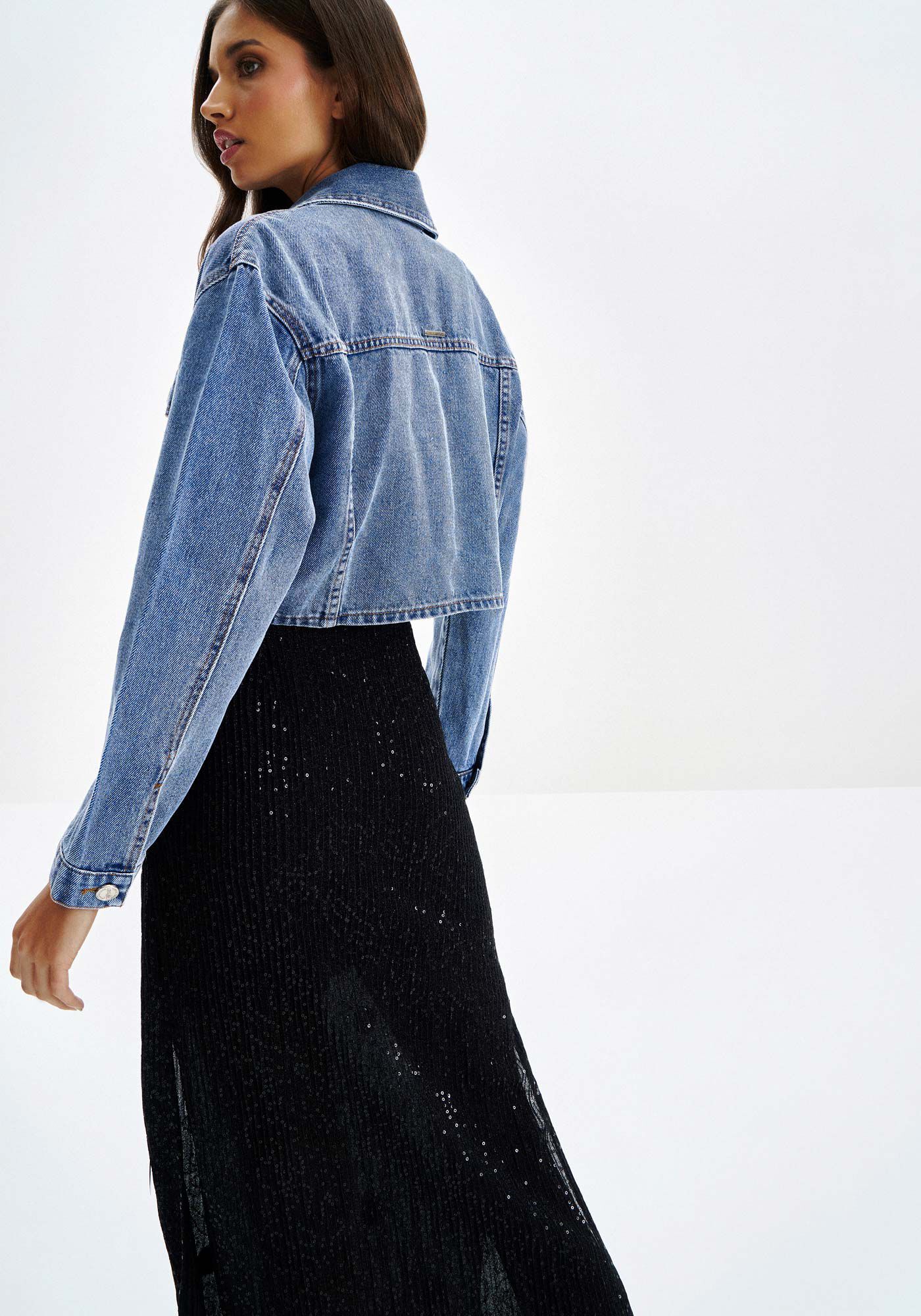 Jaqueta Jeans Cropped com Bot&atilde;o, , large.