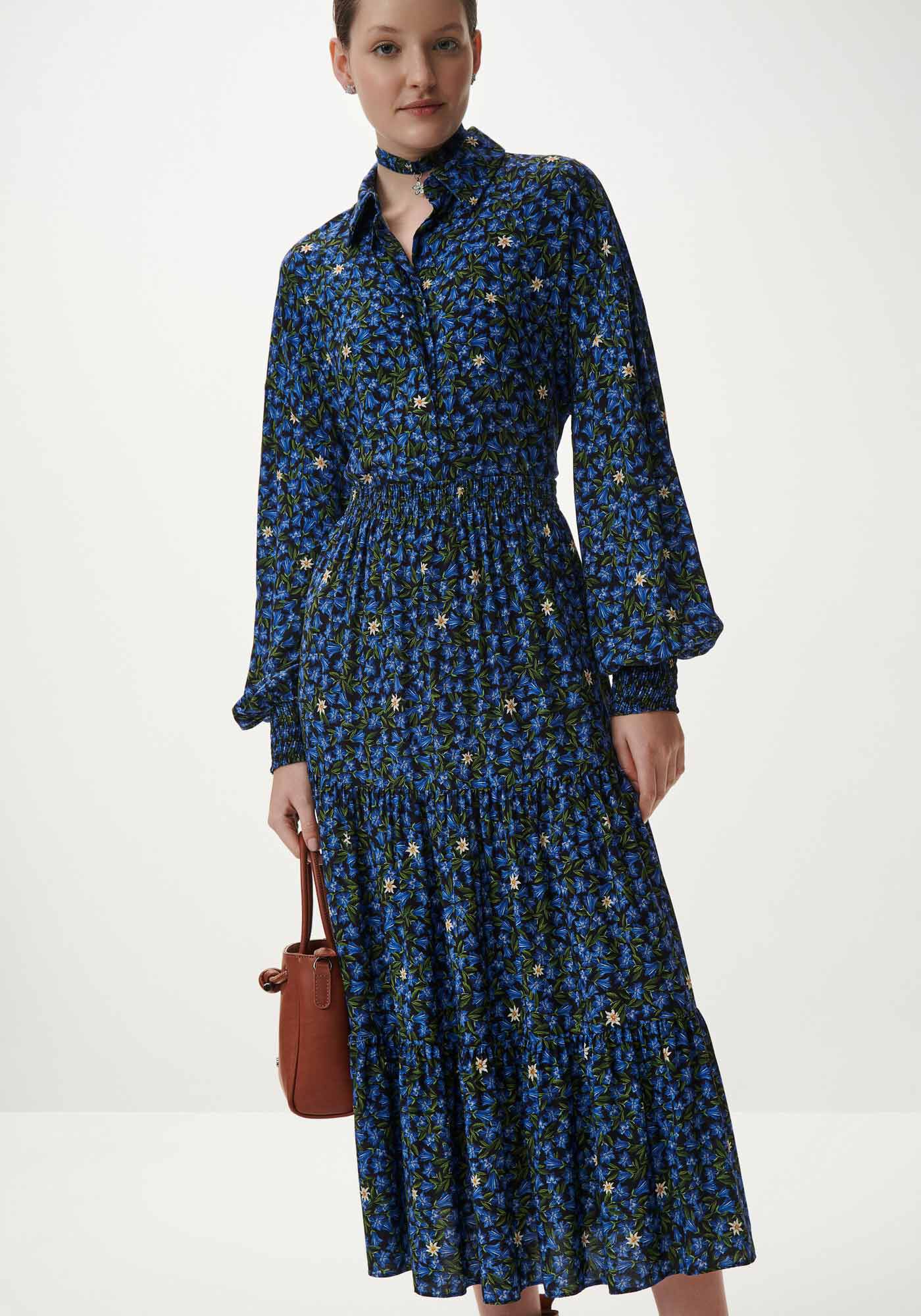 Saia Midi Estampada em Viscose com Babados, , large.