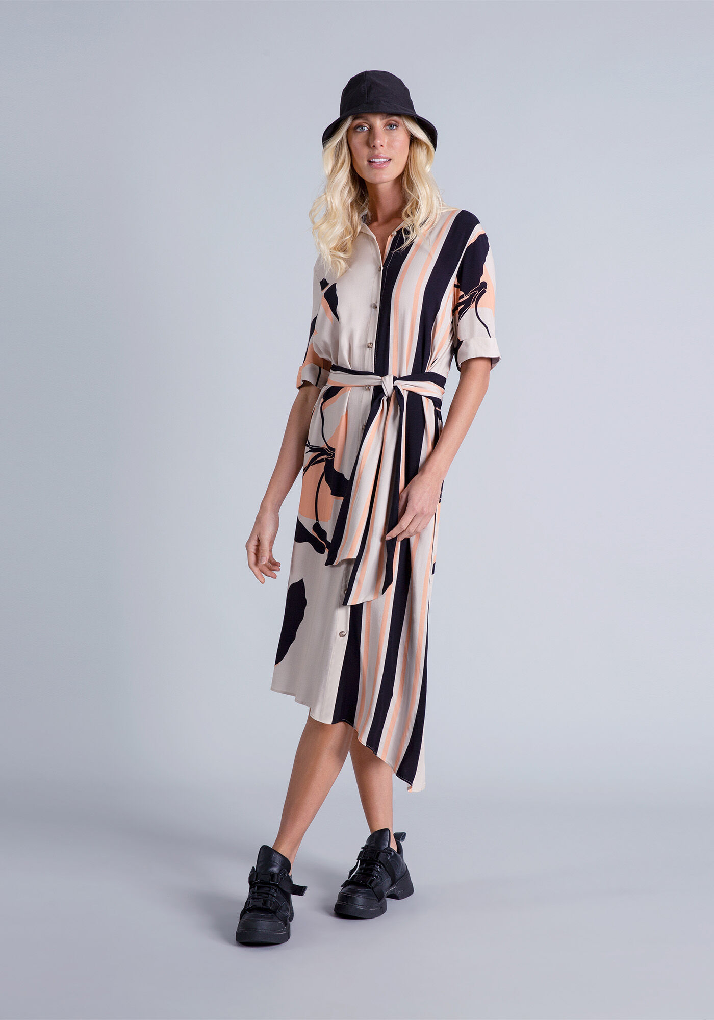 Vestido Chemise M&iacute;di Faixa, , large.