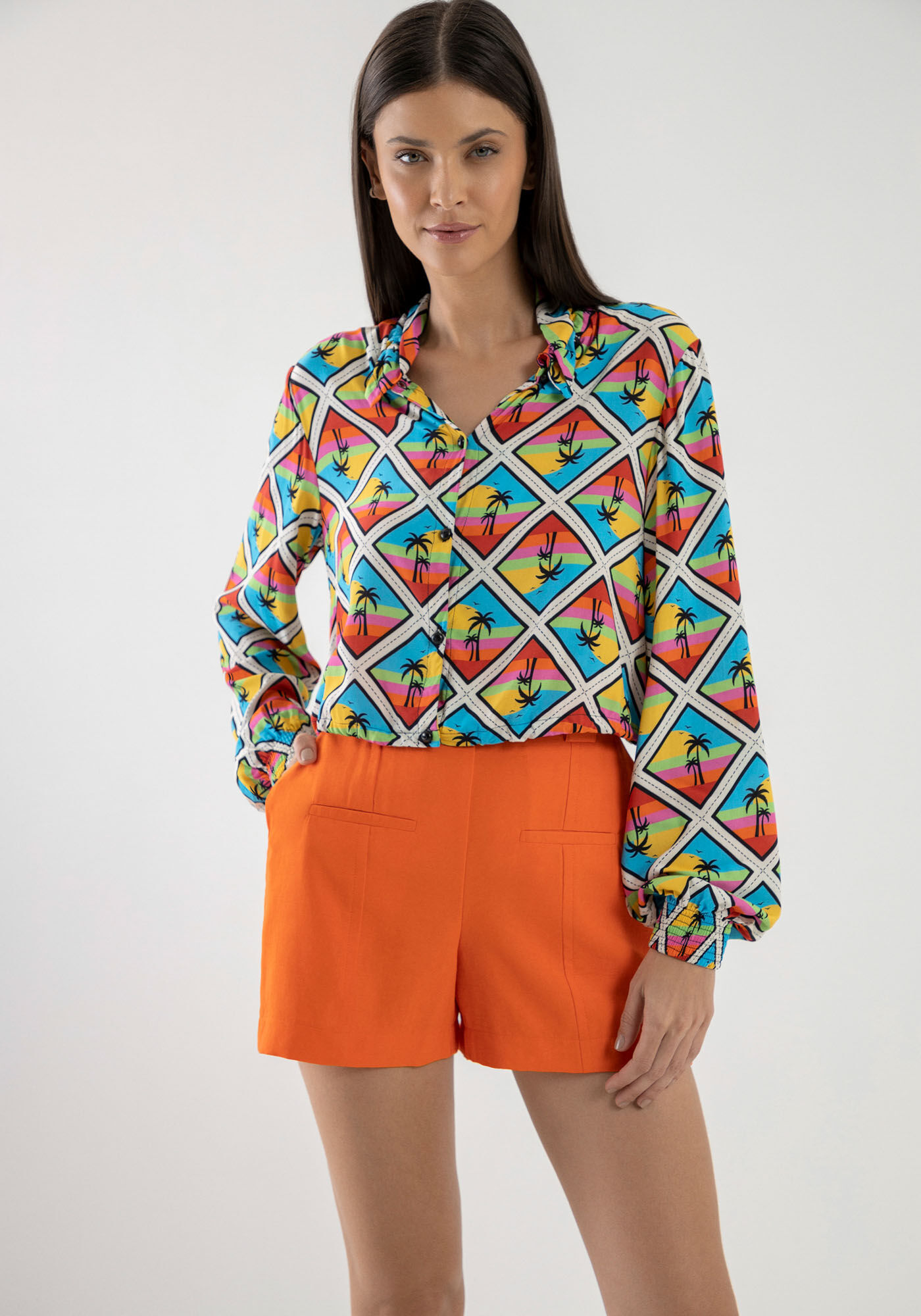 Camisa Manga Longa Cropped com Regulador, SOLSTICIO, large.