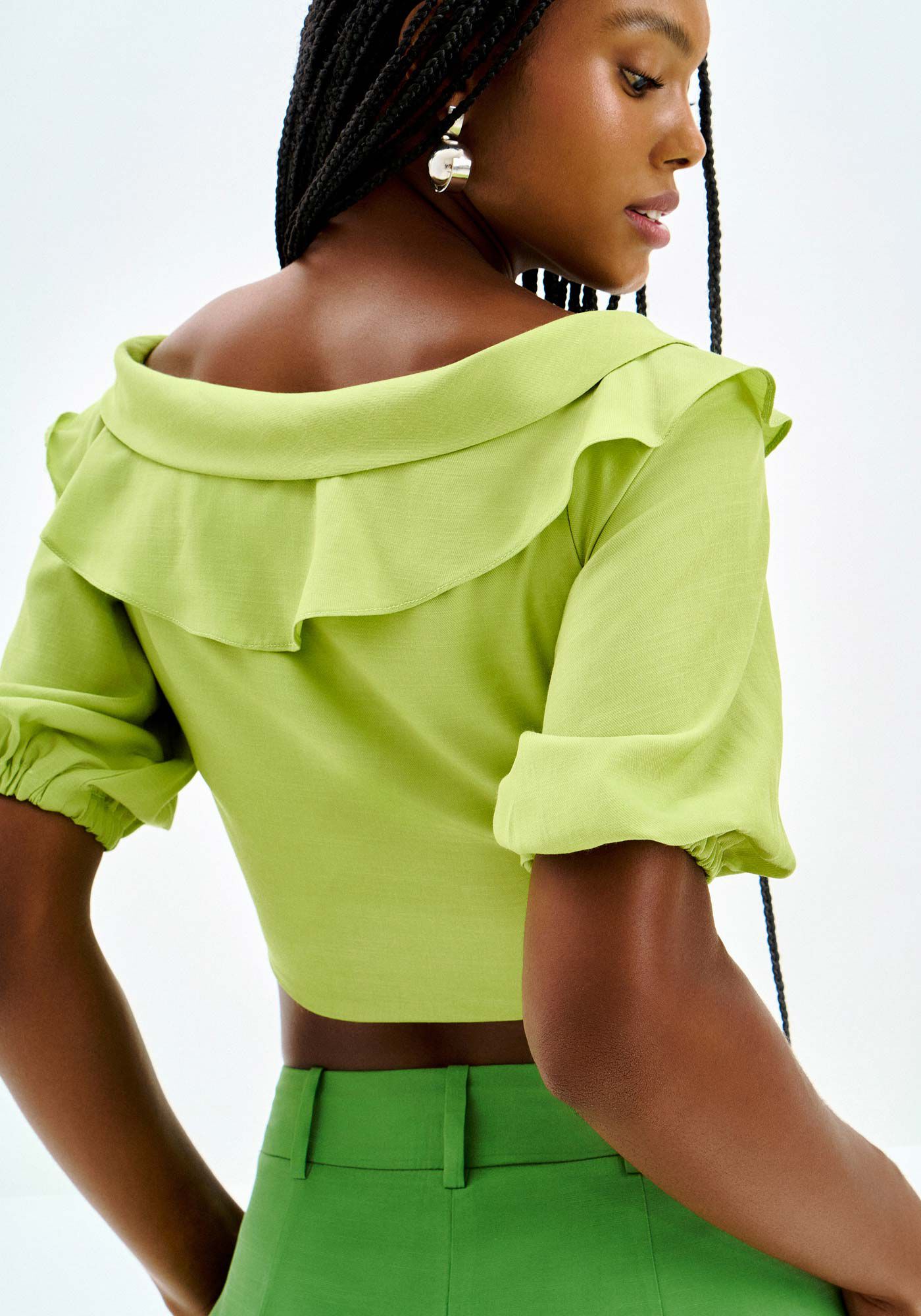 Blusa Ombro a Ombro em Viscose com La&ccedil;o, , large.