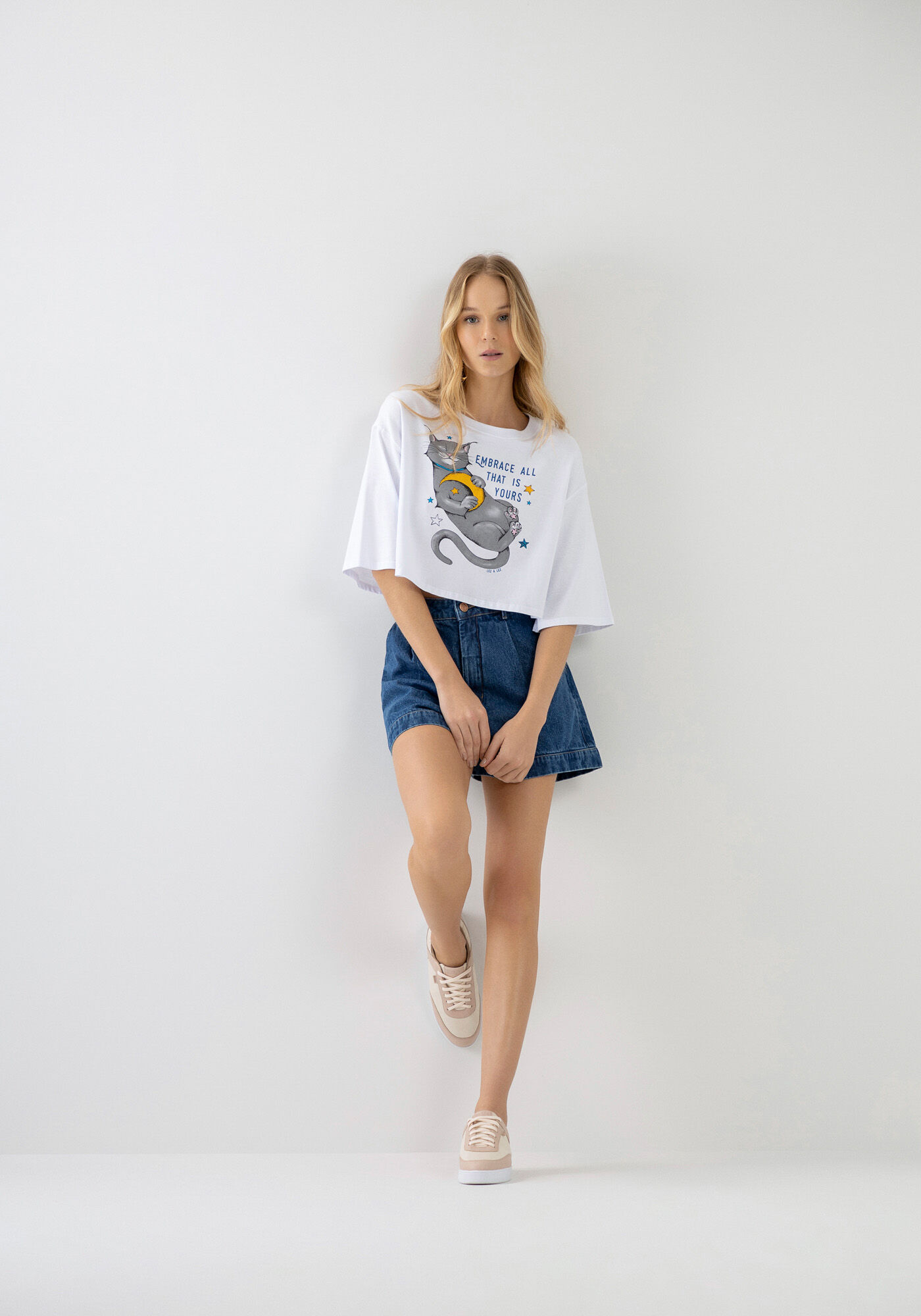 T-shirt Cropped em Malha com Estampa, , large.