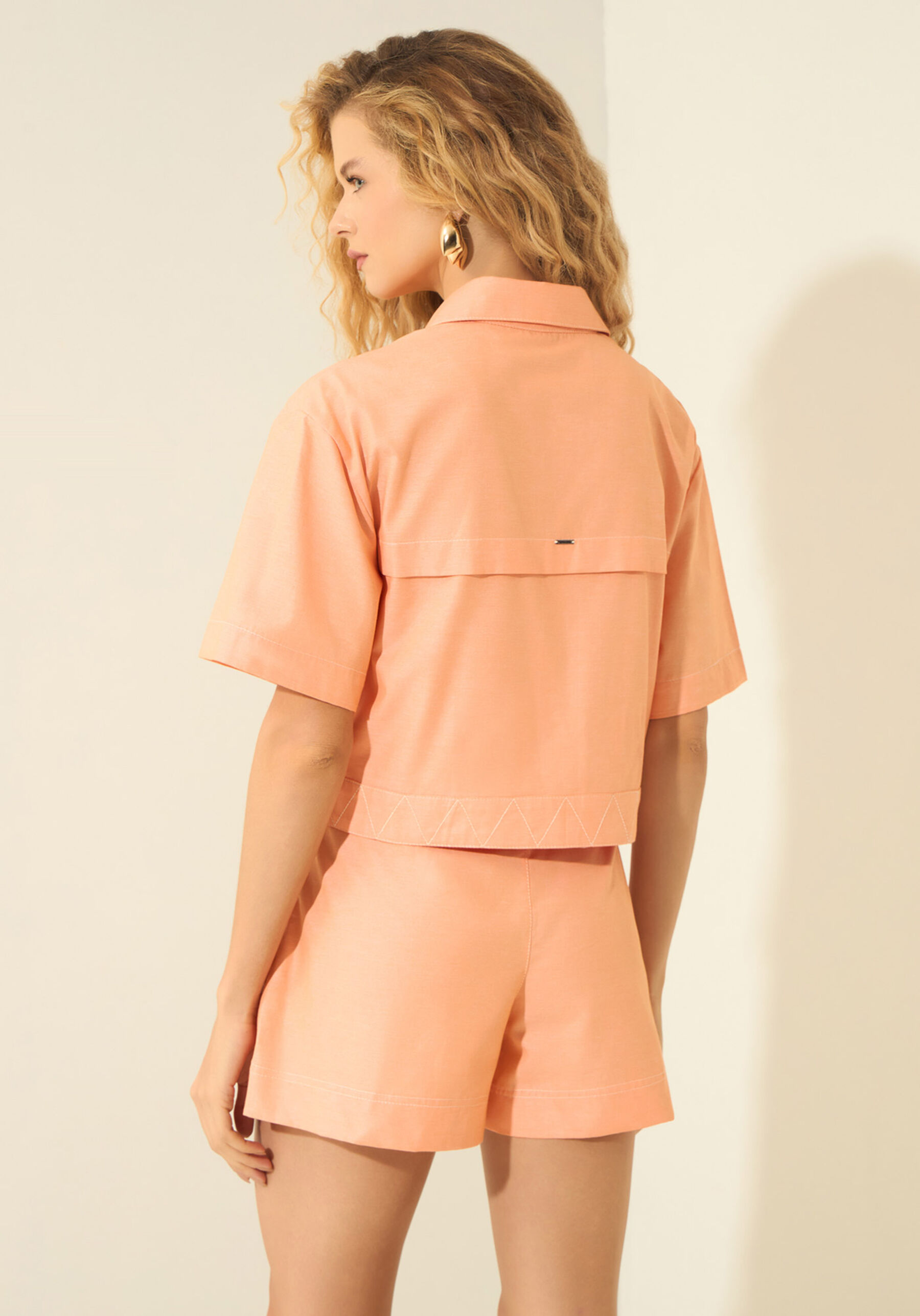 Camisa De Mangas Curtas Na Altura Do Cós, LARANJA SUMMERTIME. Camisa De Mangas Curtas Na Altura Do Cós, LARANJA SUMMERTIME, large.