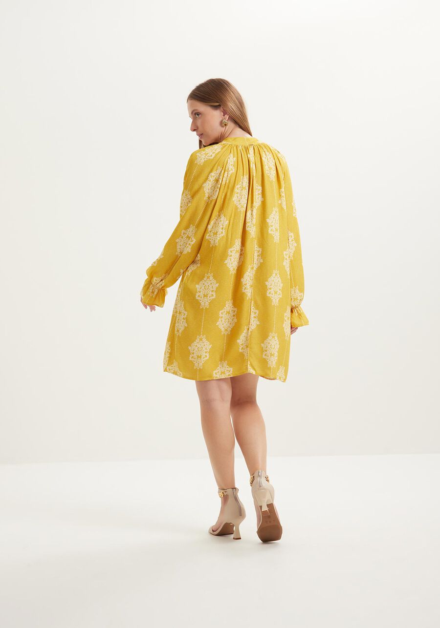 Vestido Curto Estampado Em Viscose Com Amarração Frontal, . Vestido Curto Estampado Em Viscose Com Amarração Frontal, , large.