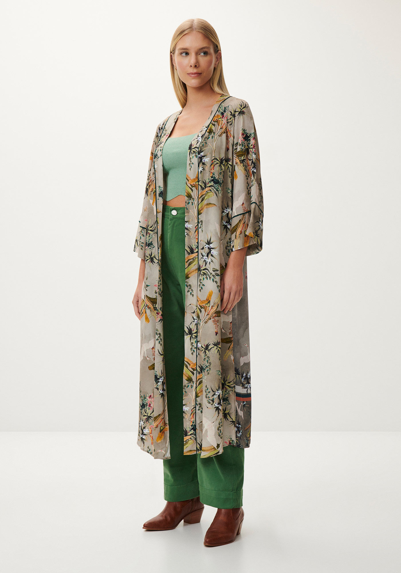 Kimono Alongado Estampado com Cinto, , large.