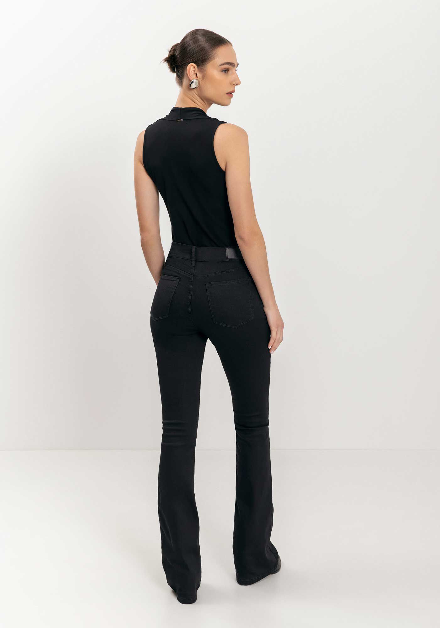 Cal&ccedil;a Jeans Boot Cut De Cintura Alta Com Elastano, PRETO, large.