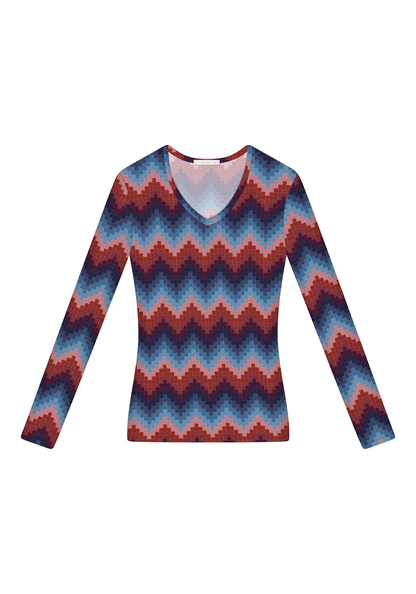 Blusa Manga Longa Decote V Estampa, TAPECARIA, large.